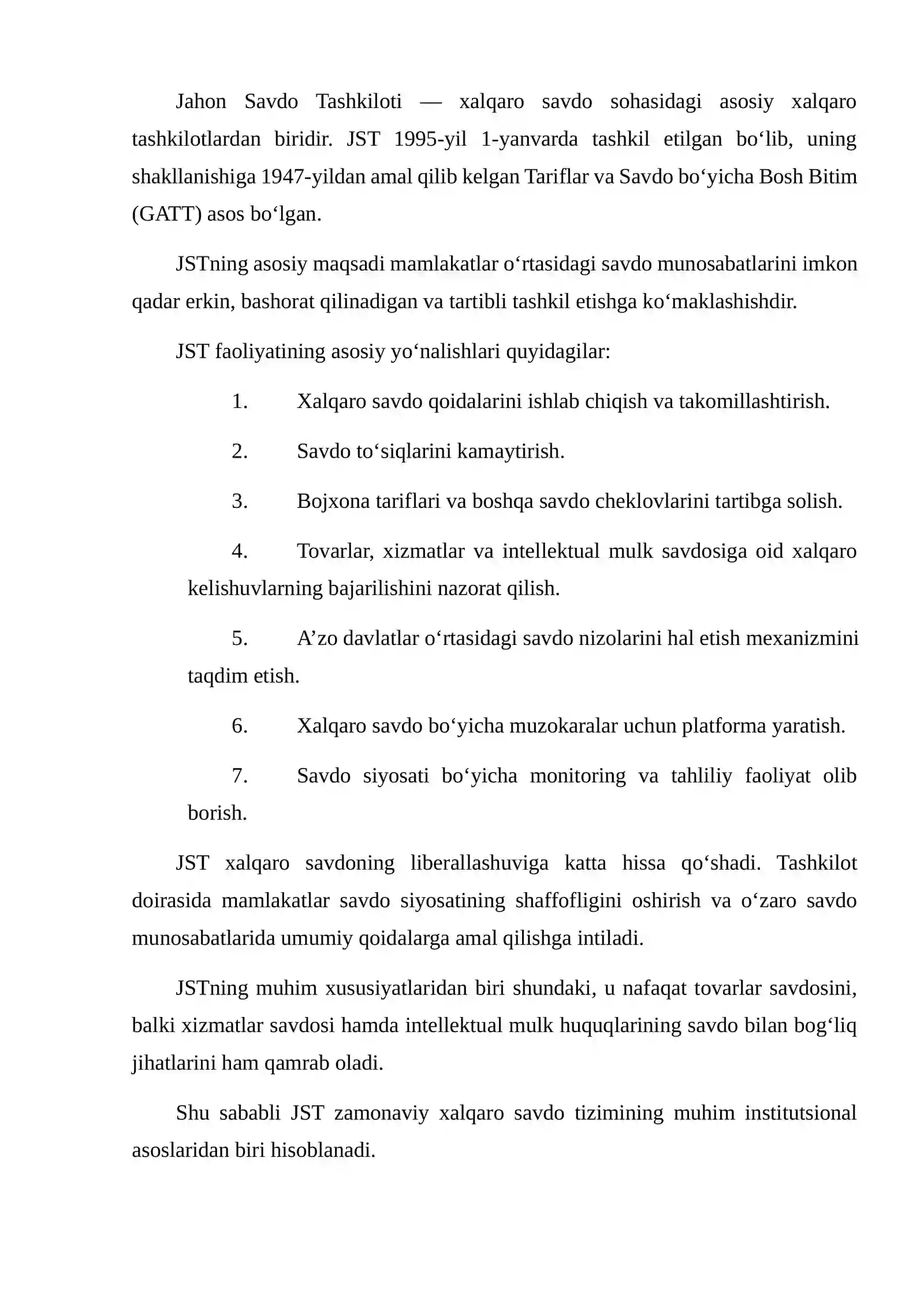 XALQARO IQTISODIY TASHKILOTLAR (JST, XVJ, JAHON BANKI) FAOLIYATI: TAQQOSLAMA TAHLIL 4