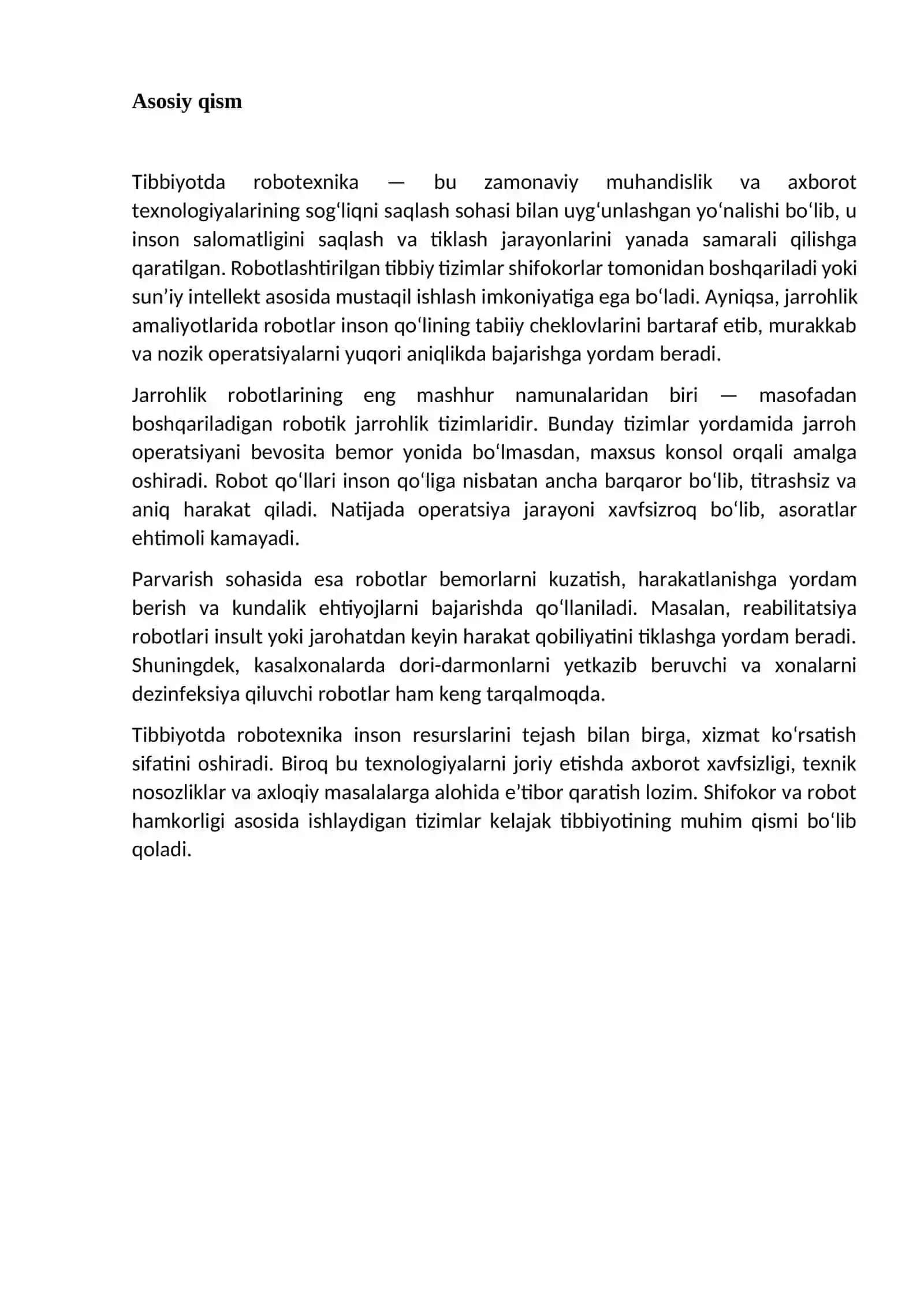 Tibbiyotda robotexnika:jarrohlik va parvarish sohalarida qo’llanilishi 4