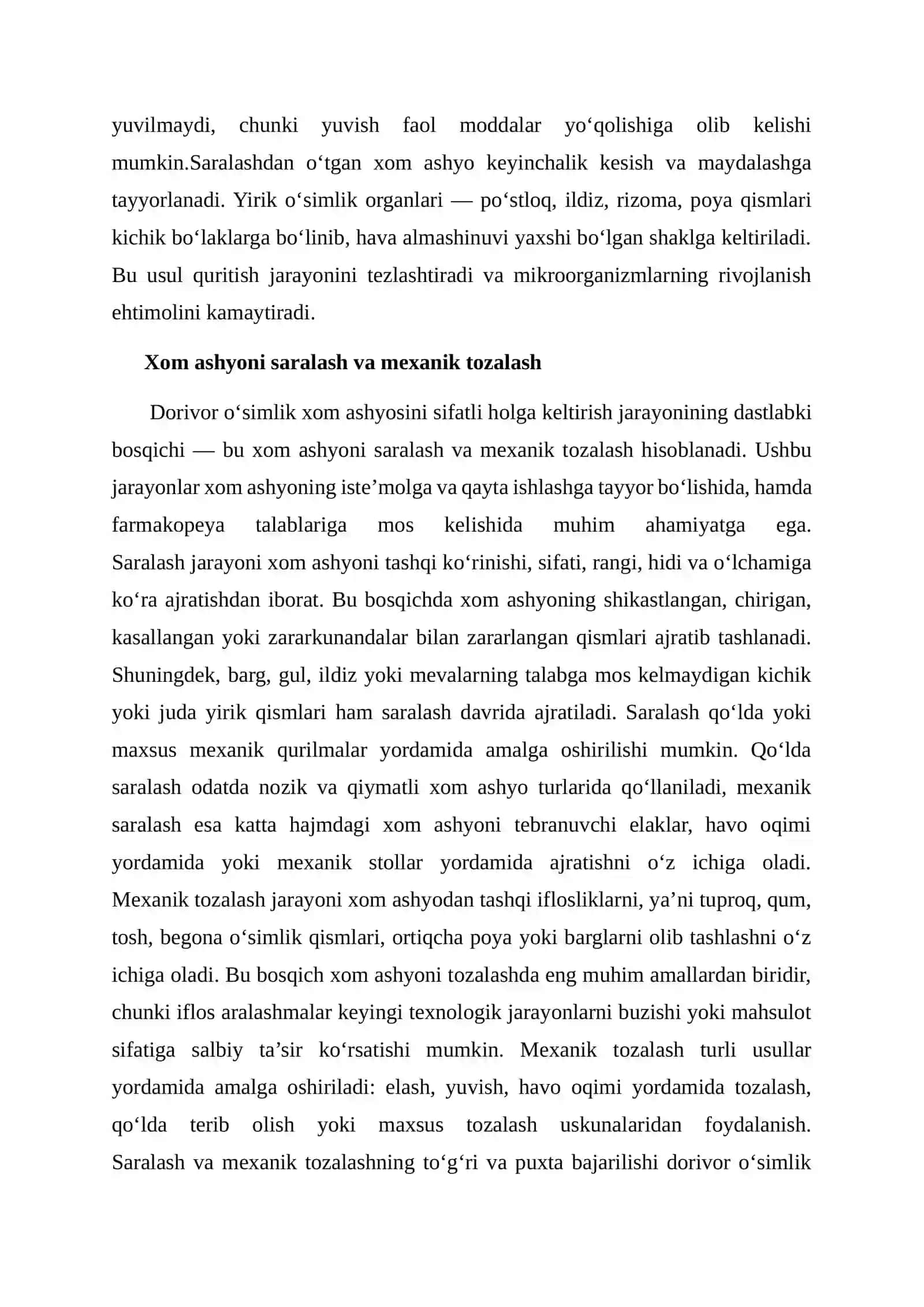 Dorivor o'simlik maxsulotlarini standart holatga keltirish usullari 4