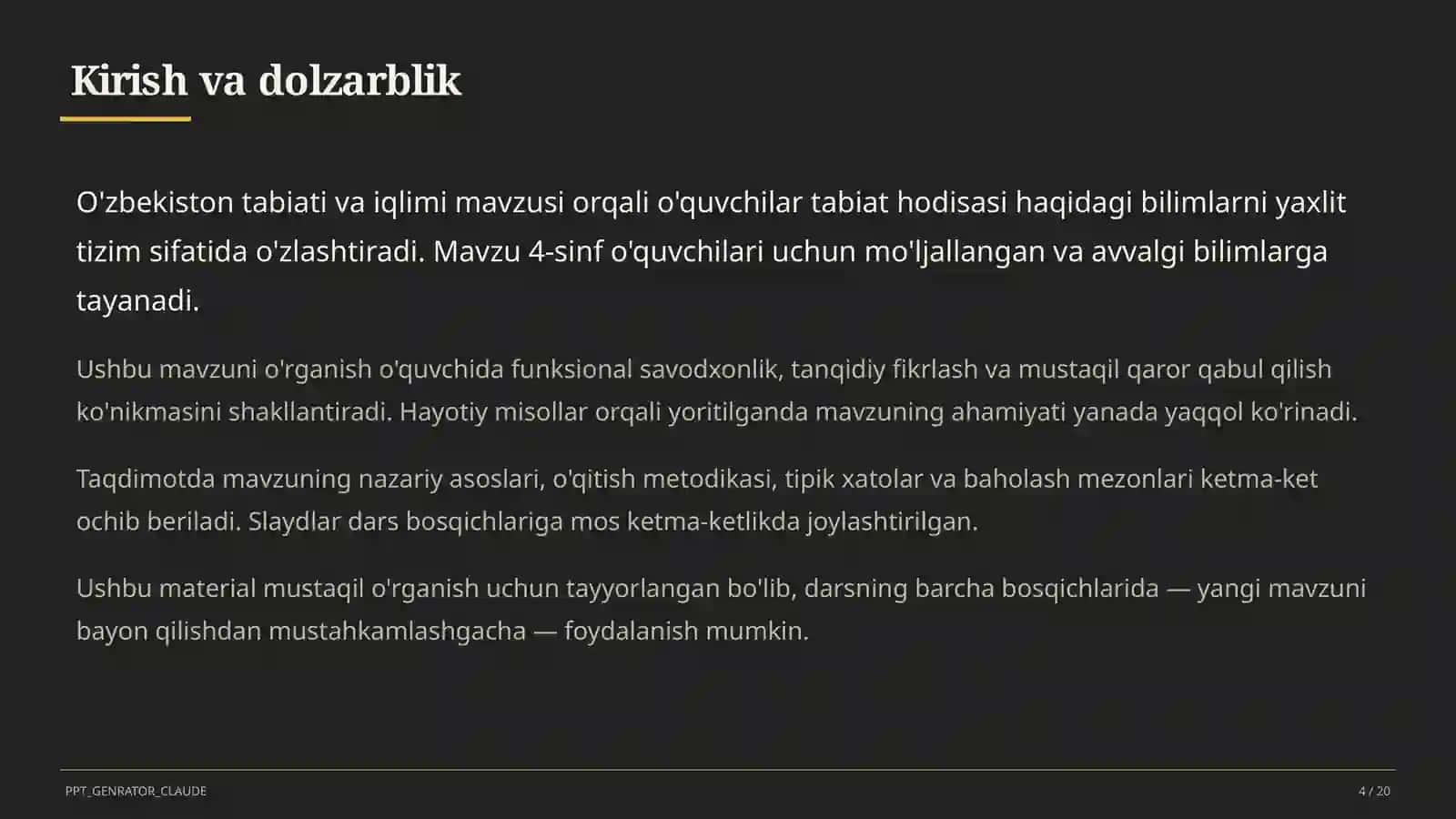 O'zbekiston tabiati va iqlimi (4-sinf) 4