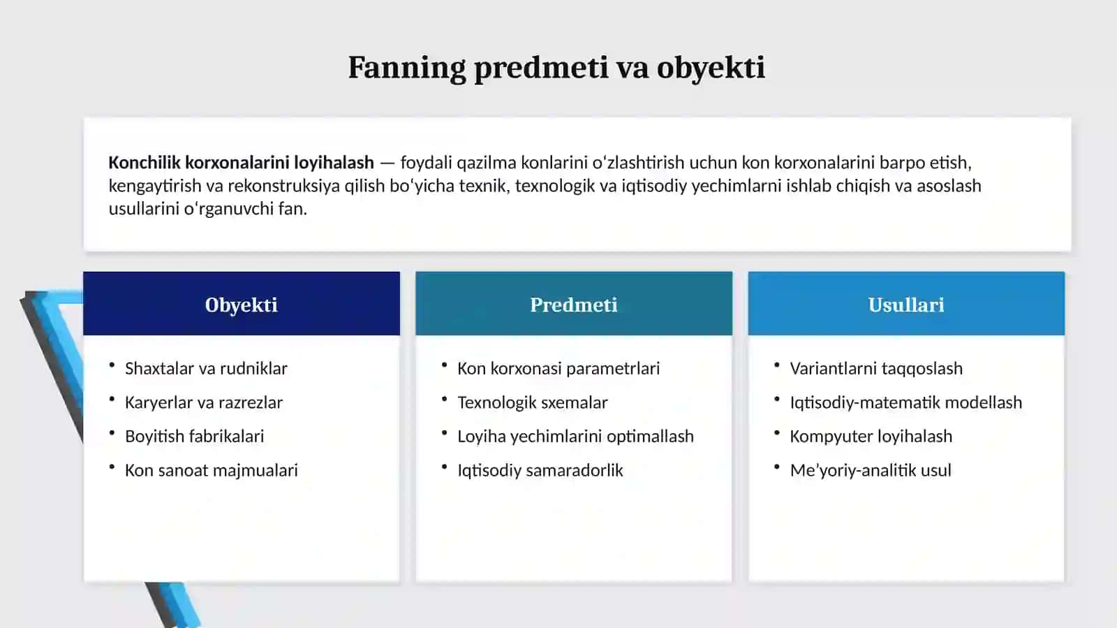 Konchilik korxonalarini loyihalash fanining maqsadivavazifalari 4