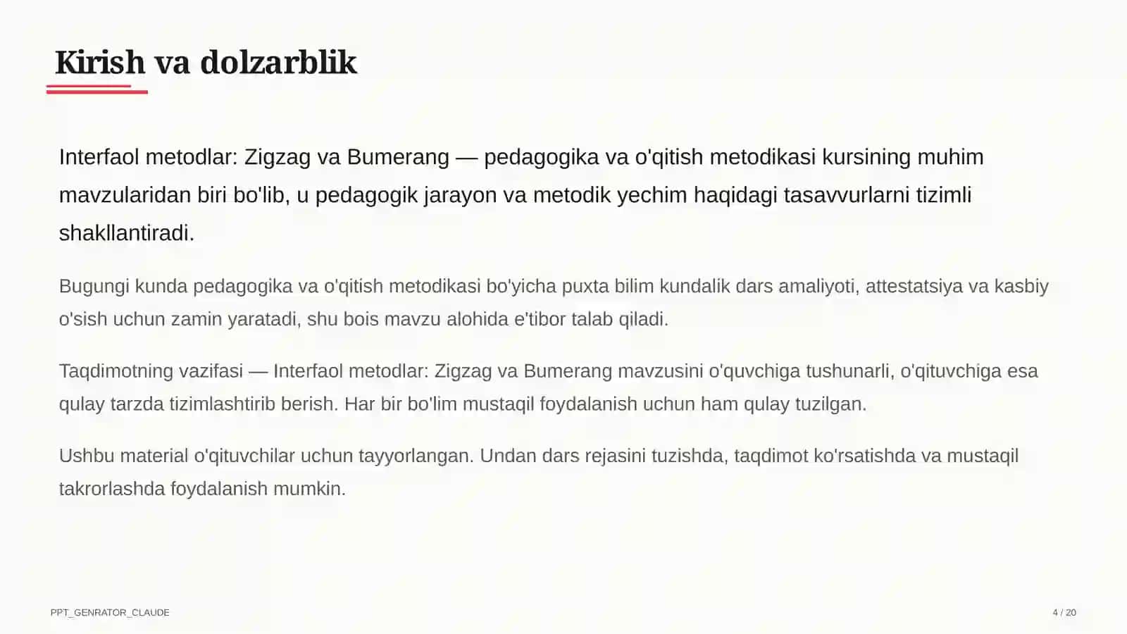 Interfaol metodlar: Zigzag va Bumerang 1