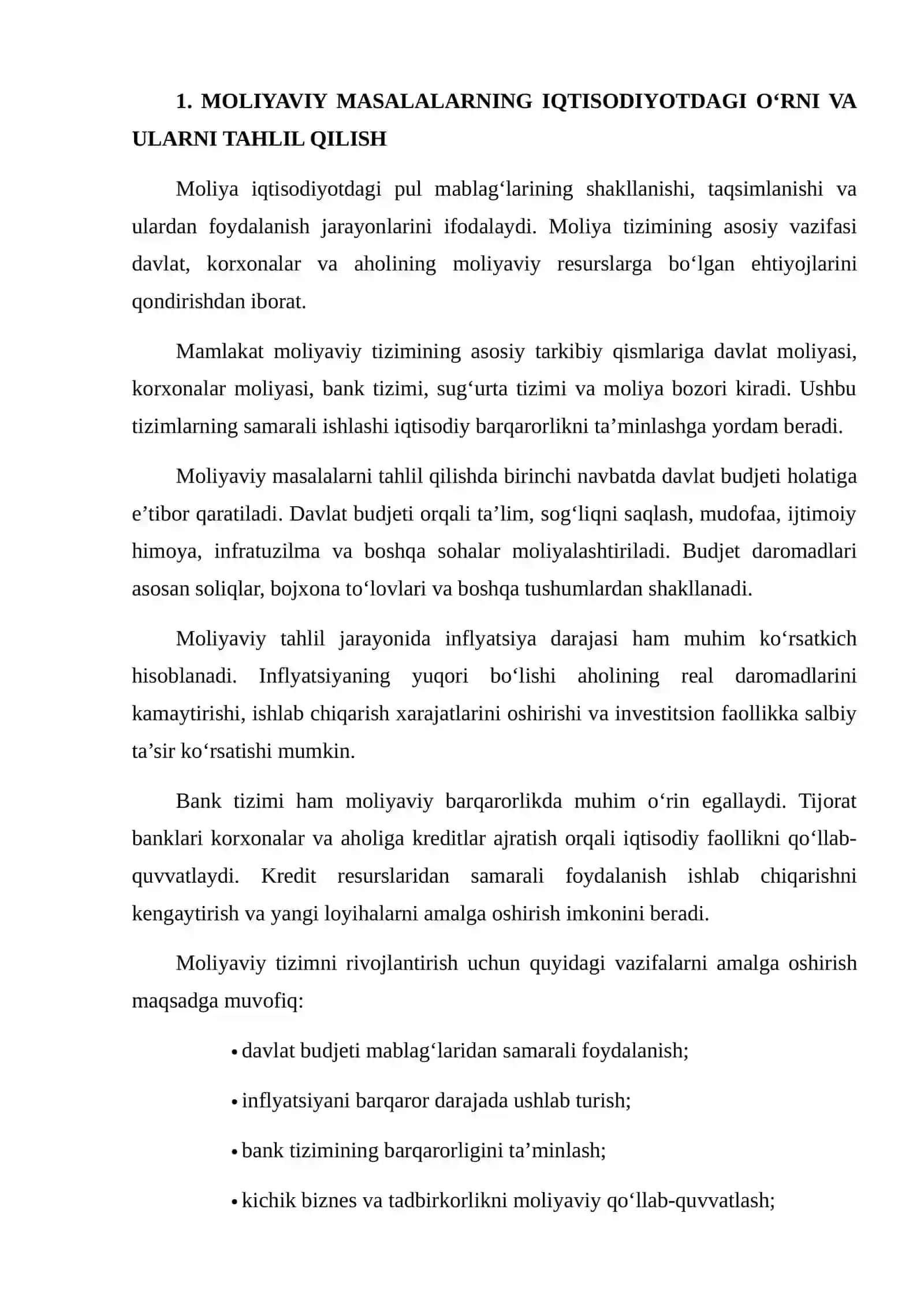 MOLIYAVIY, INVESTITSION, OZIQ-OVQAT, ENERGETIKA VA TASHQI IQTISODIY MASALALARNI TAHLIL QILISH 4