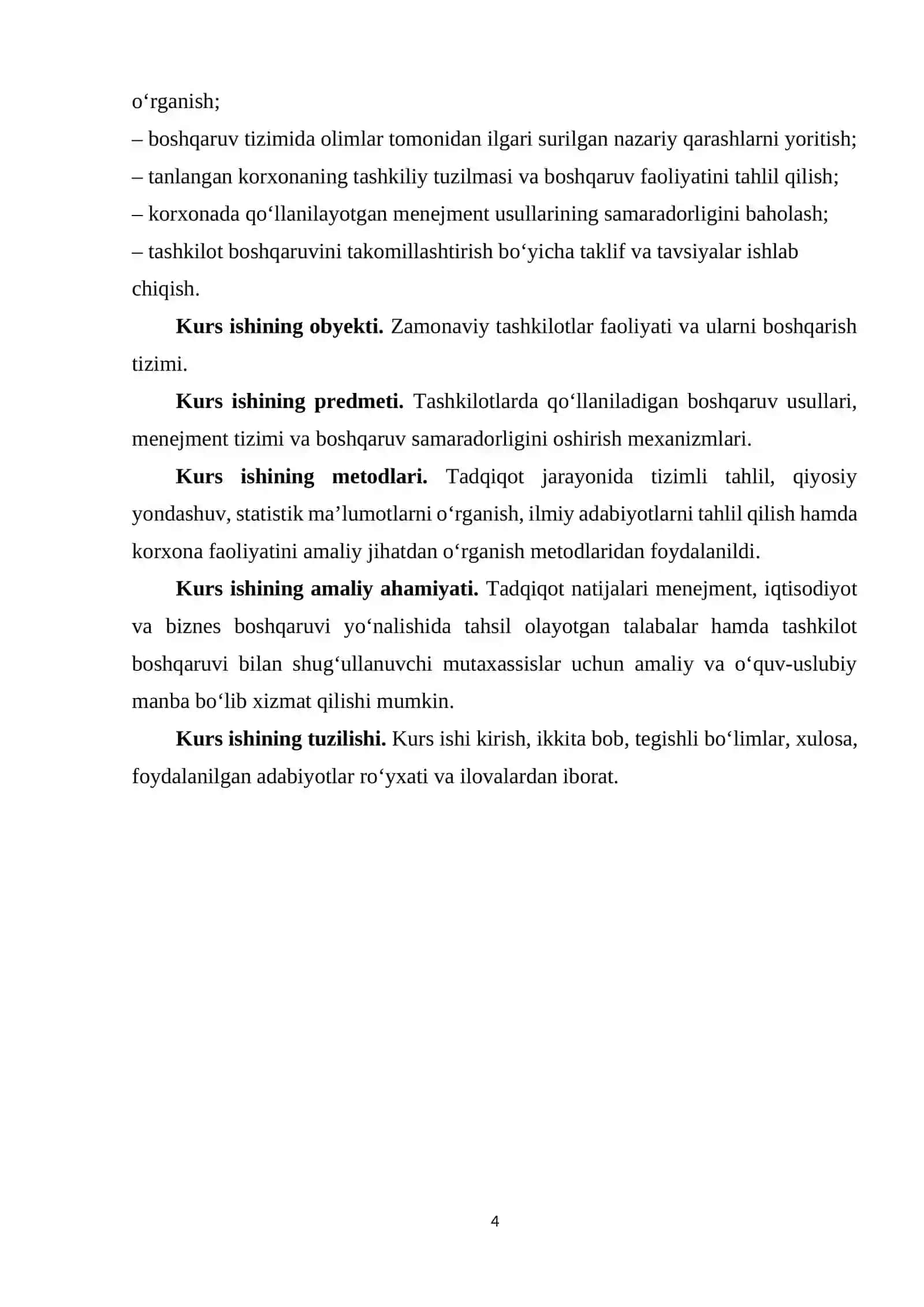 KURS ISHI Mavzu: Zamonaviy tashkilotlar va ularni boshqarish 4