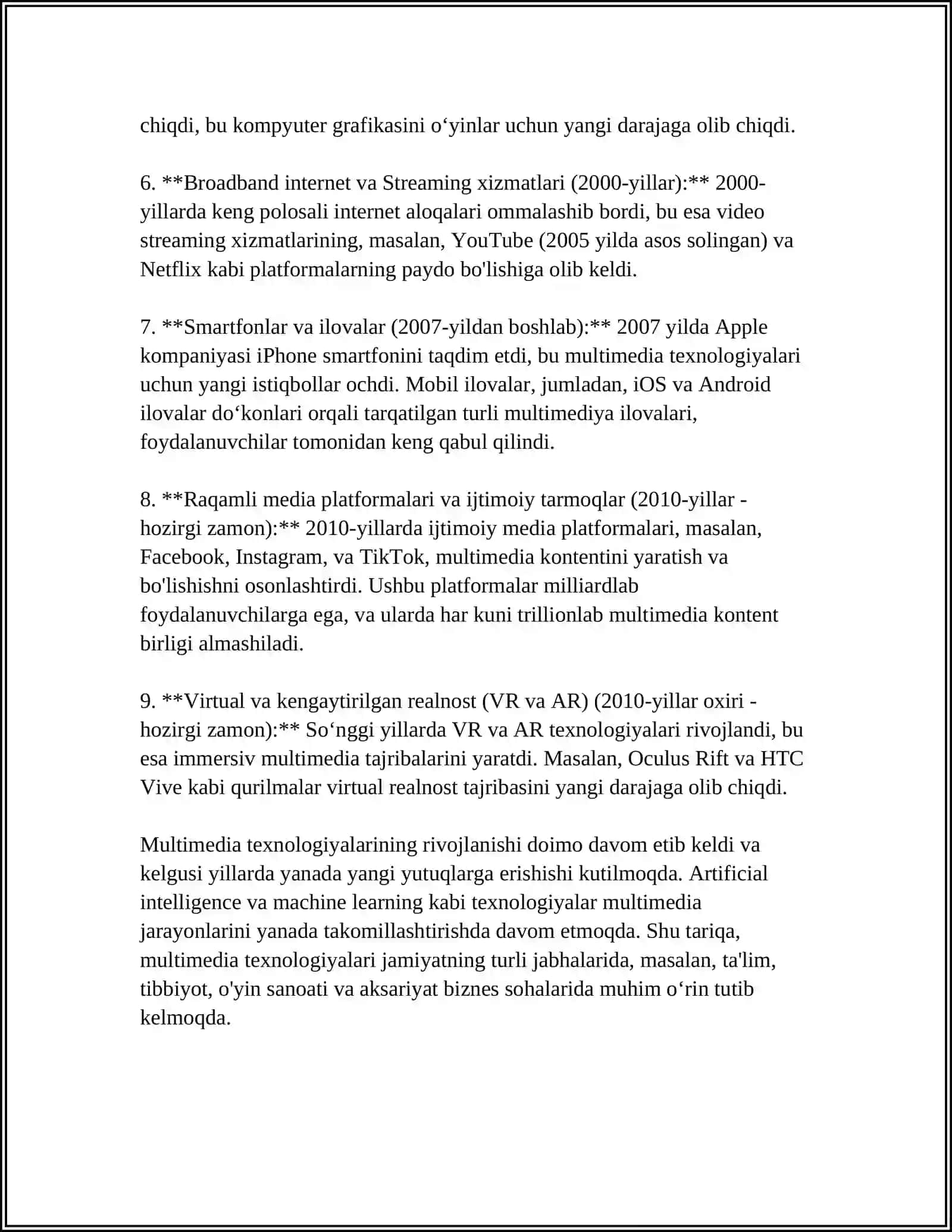 MUSTAQIL ISH Mavzu: MULTIMEDIA TEXNOLOGIYALARI 4