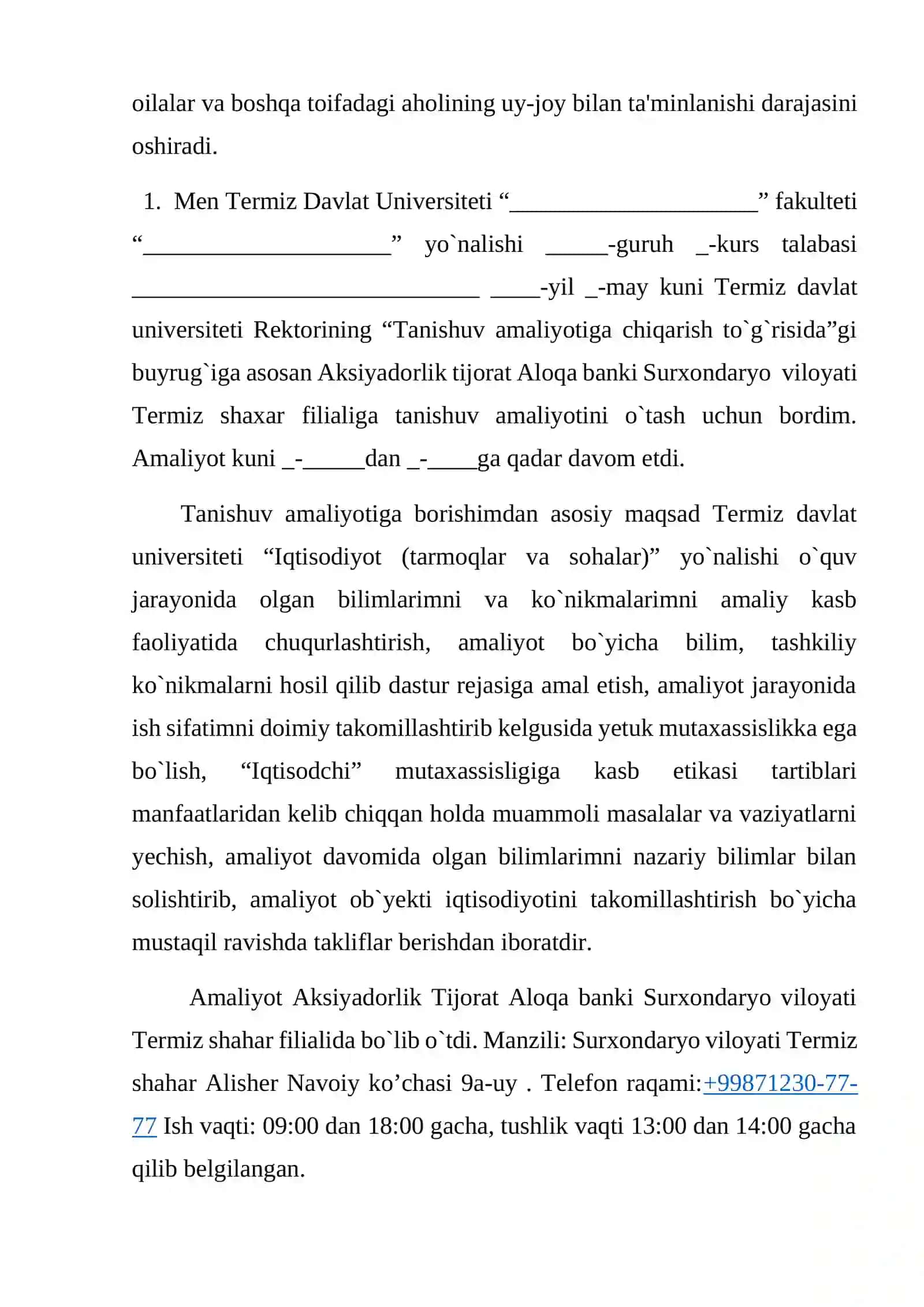 amaliyoti bo’yicha HISOBOT 4