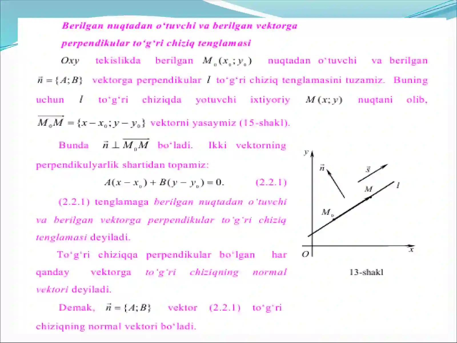 TEKISLIKDAGI TO’G’RI CHIZIQ 4