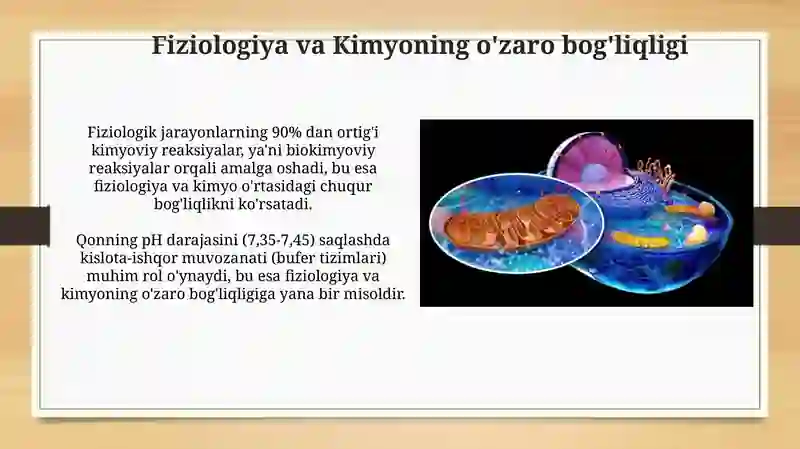 Fiziologiyani fizika, kimyo, biologiya, anatomiya, gistologiya modullari bilan bogʻliqligi 4