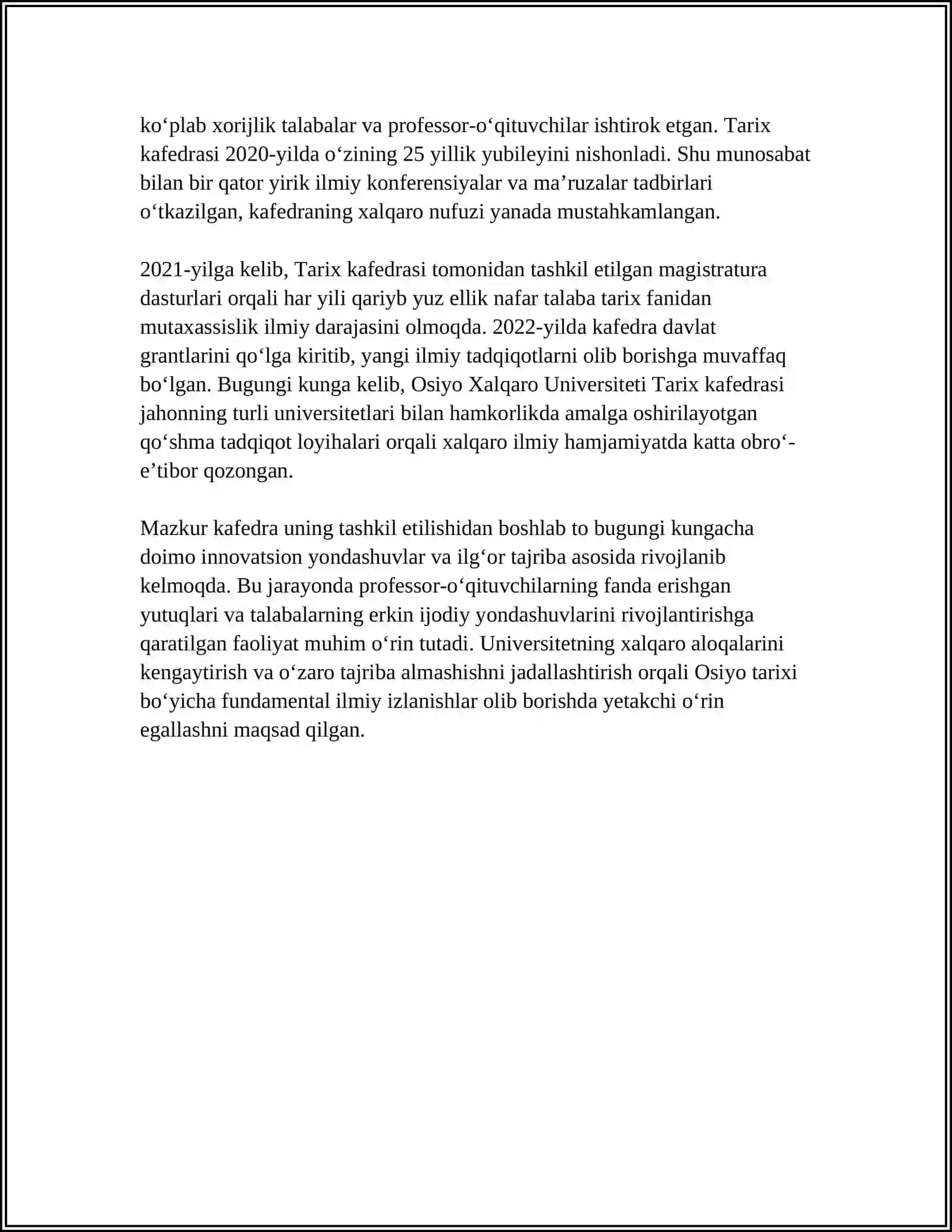 OSIYO XALQARO UNIVERSITETI TARIX KAFEDRASI 4