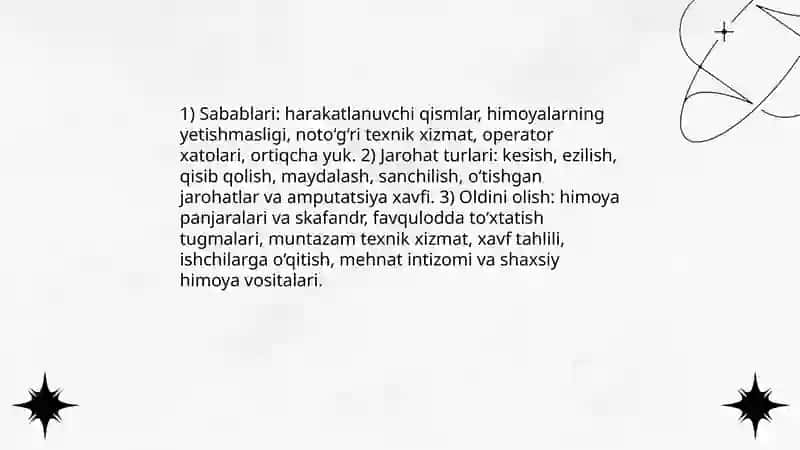 Ishlab chiqarishdagi jarohatlanishlar va kasalliklar 4