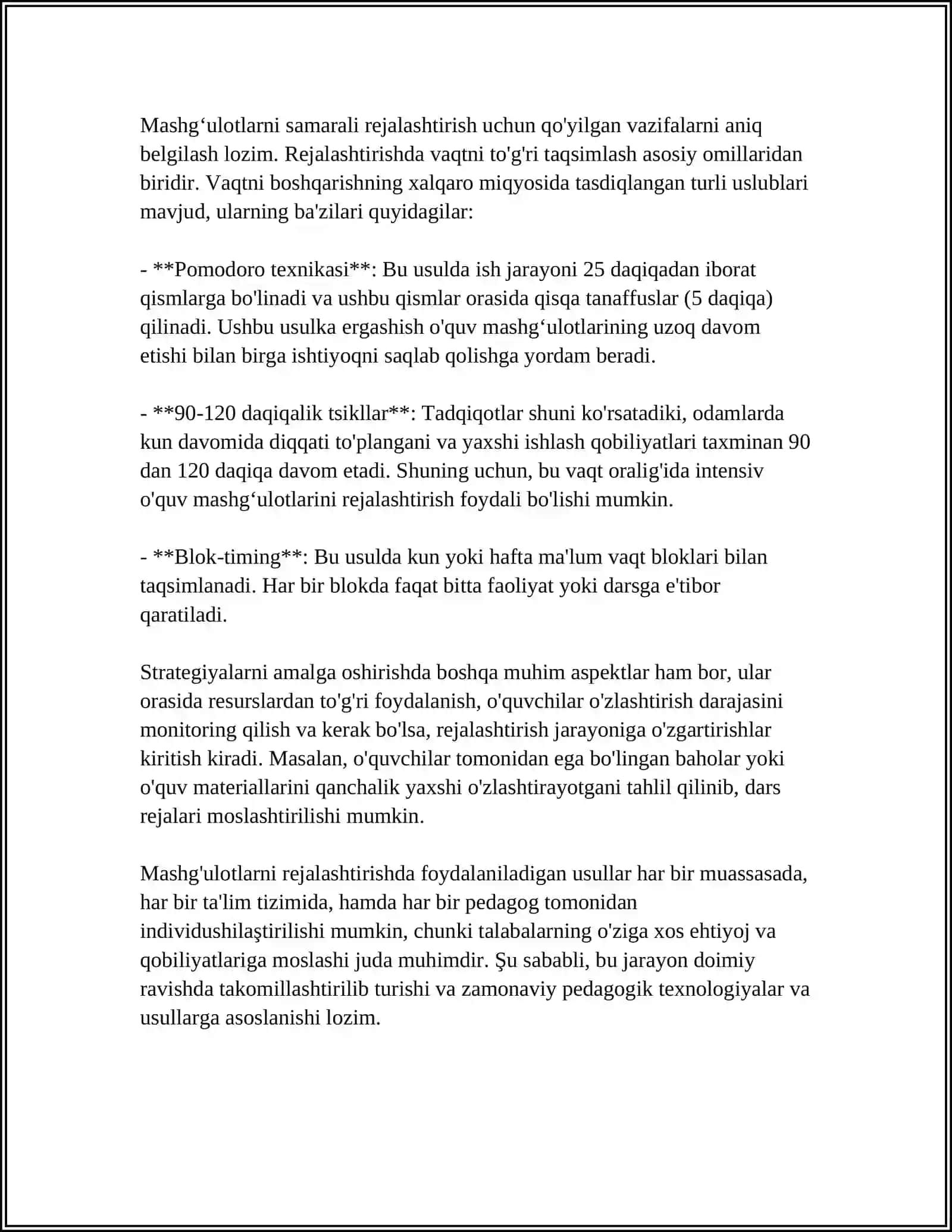 MUSTAQIL ISH Mavzu: MASHGʻULOTNI TASHKIL ETISH TEXNOLOGIYASI 4