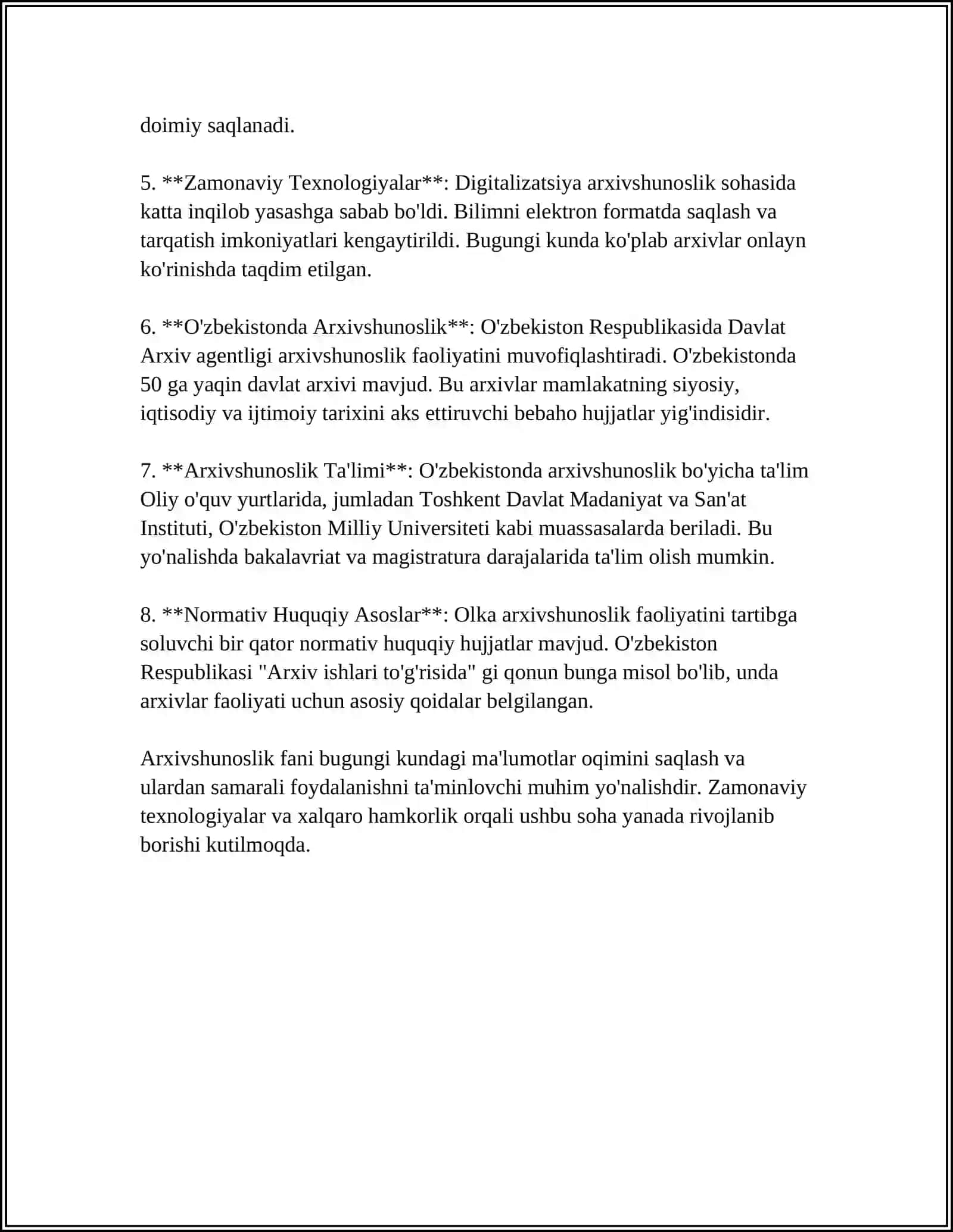 ARXIVSHUNOSLIK.TARIXIY HUJJATLARNING SAQLANISHI VA ÕRGANILISHI 4