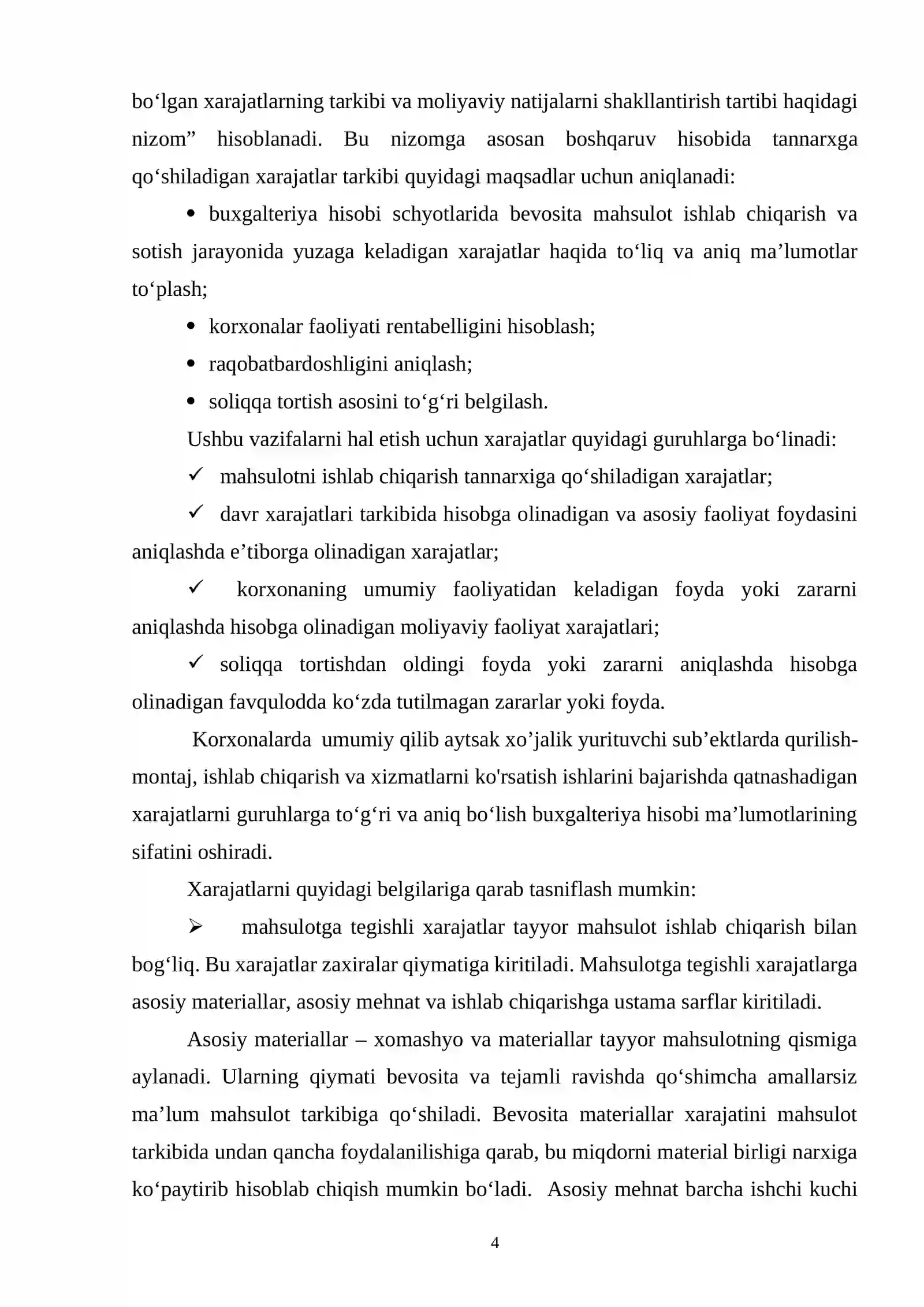 XARAJATLAR TUSHUNCHASI, TARKIBI VA ULARNING HISOBINI YURITISH 4
