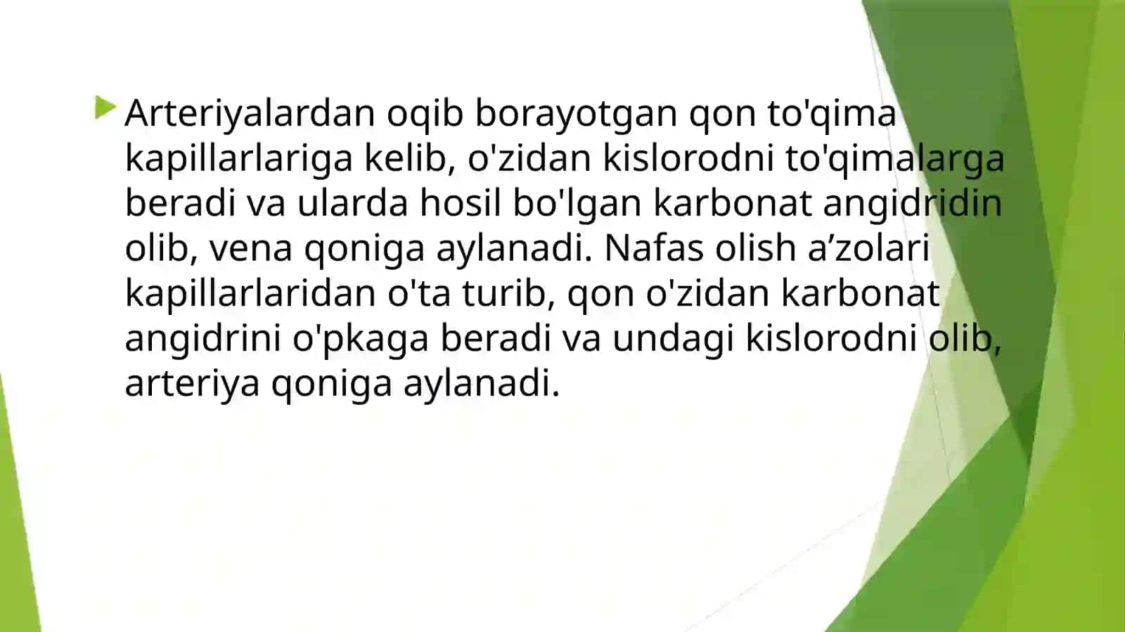Qondagi gazlar transporti. To’qimada gazlar almanishuvi 4