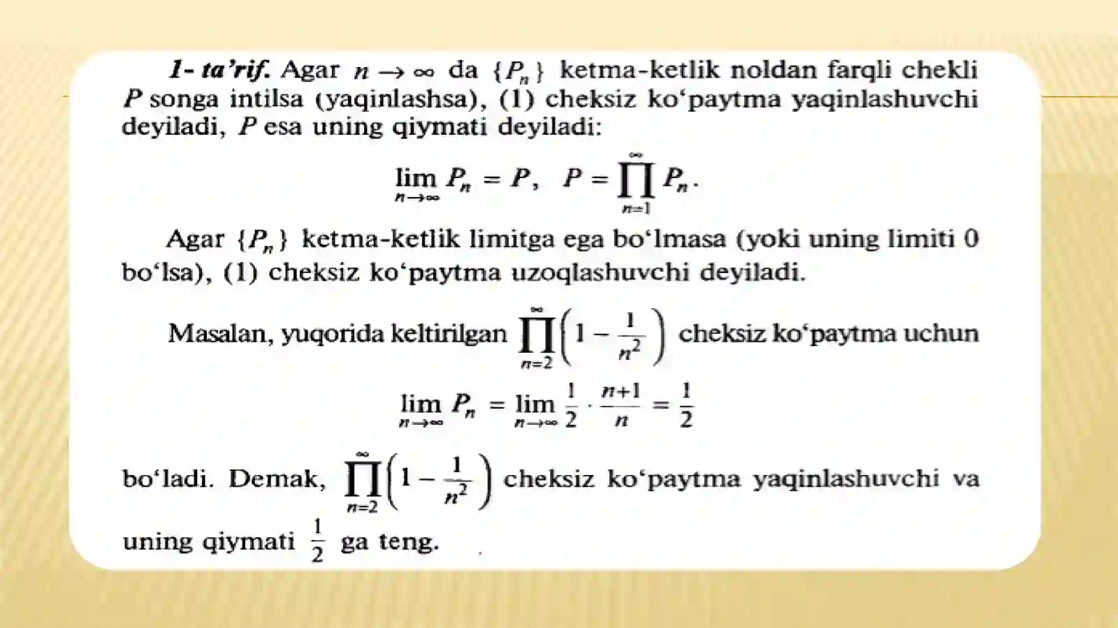 Cheksiz ko'paytmalar 4