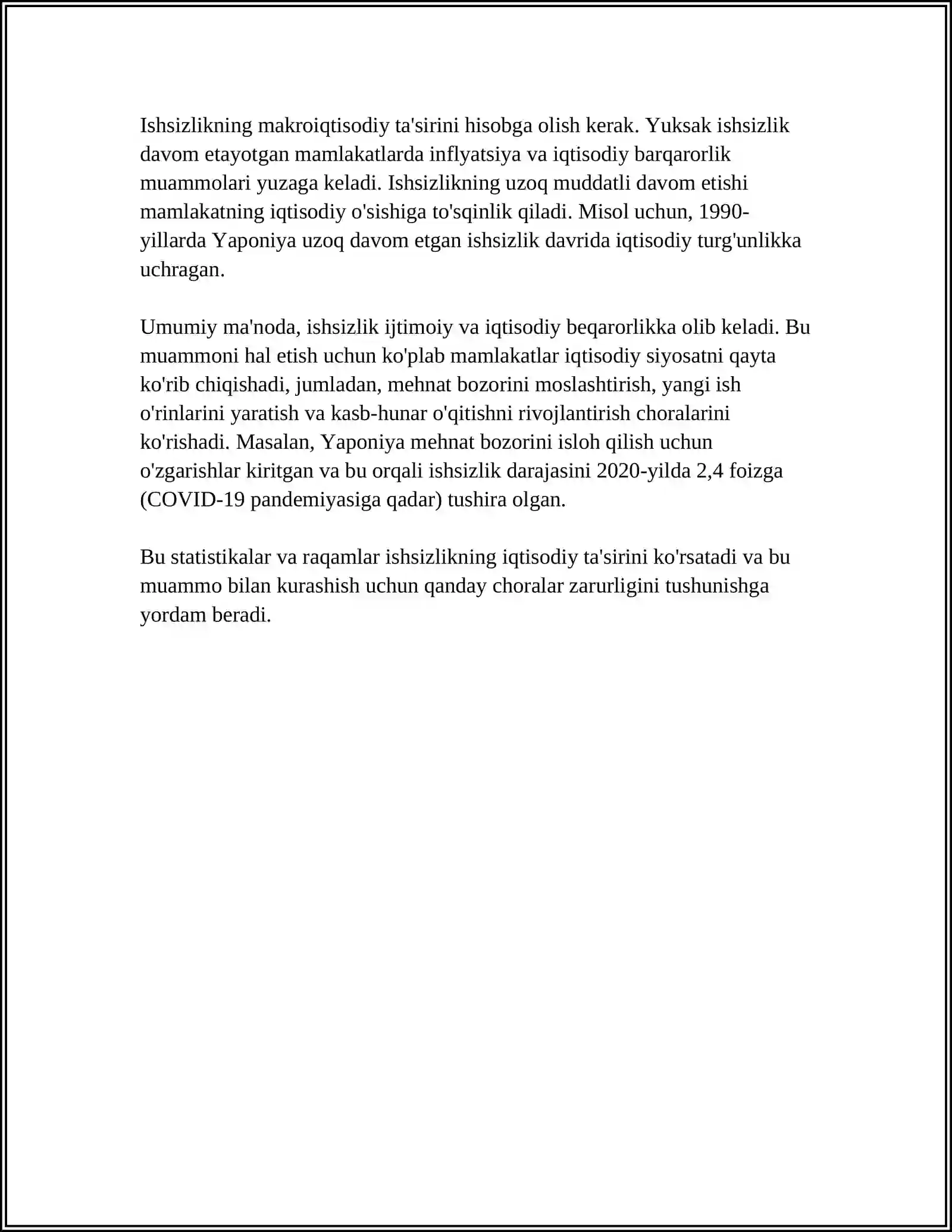 ISHSIZLIK VA BANDLIK MUAMMOLARI MILLIY IQTISODIYOTDA 4