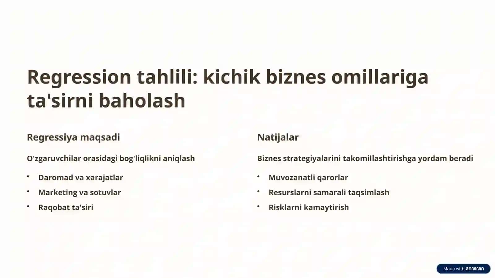 Kichik biznes va xususiy tadbirkorlikni tahlil qilishda ekonometrika 4