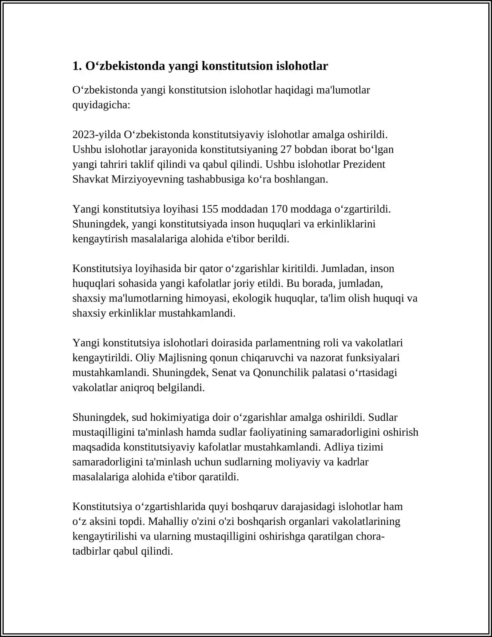 YANGI OʻZBEKISTONDA INSON HAQ HUQUQLARI VA ERKINLIKLARI KAFOLATINING YARATILISHI 4