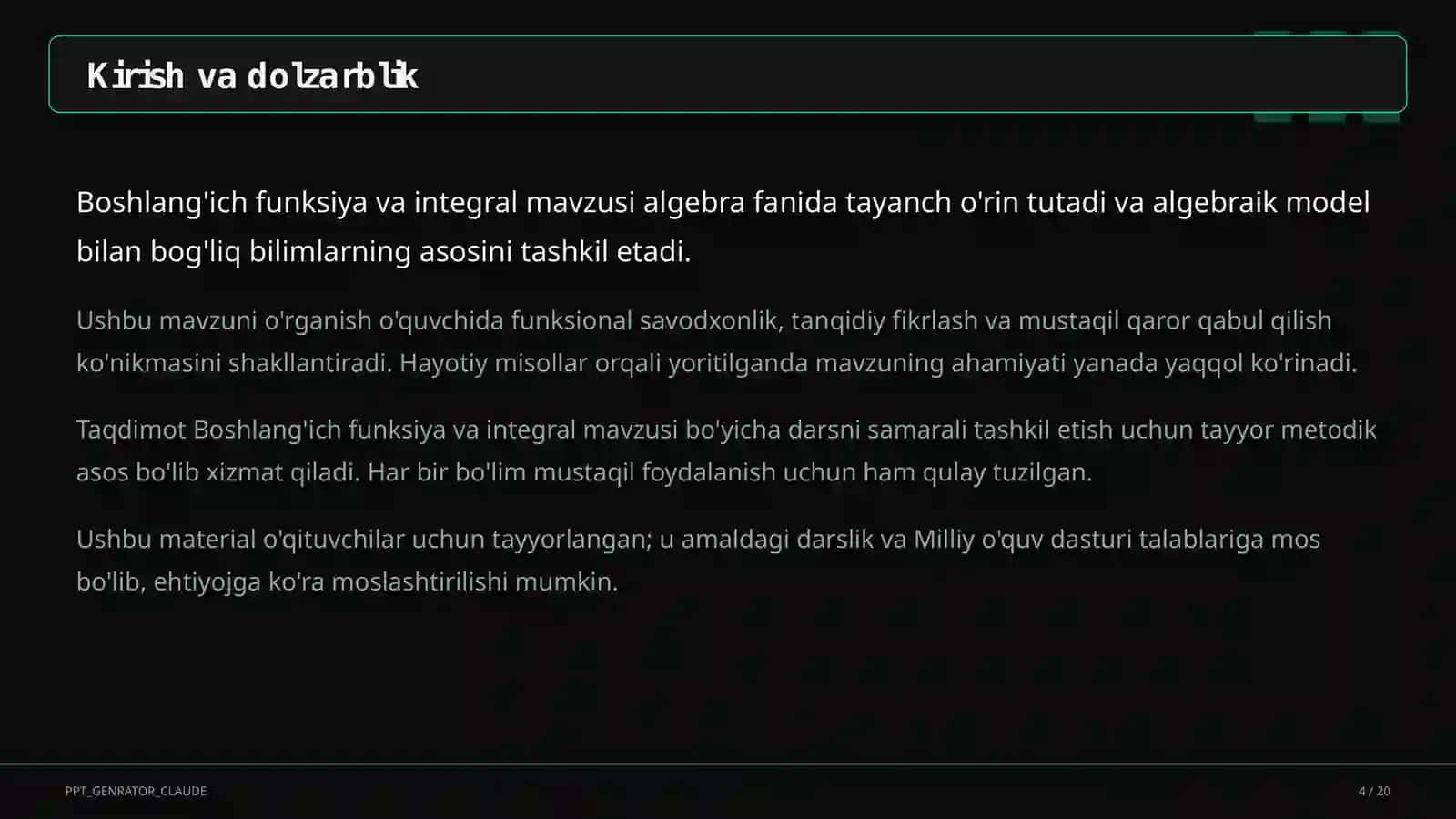 Boshlang'ich funksiya va integral (11-sinf) 2