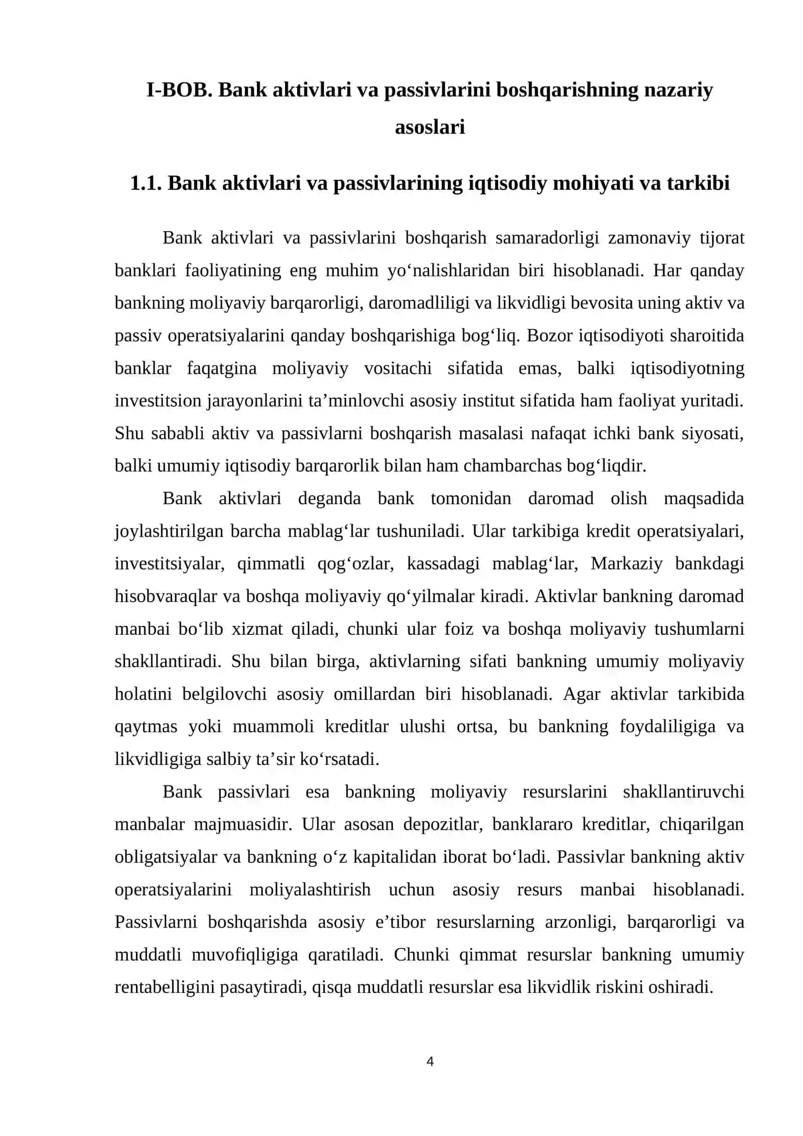 Bank aktivlari va passivlarini boshqarish samaradorligi tahlili 4