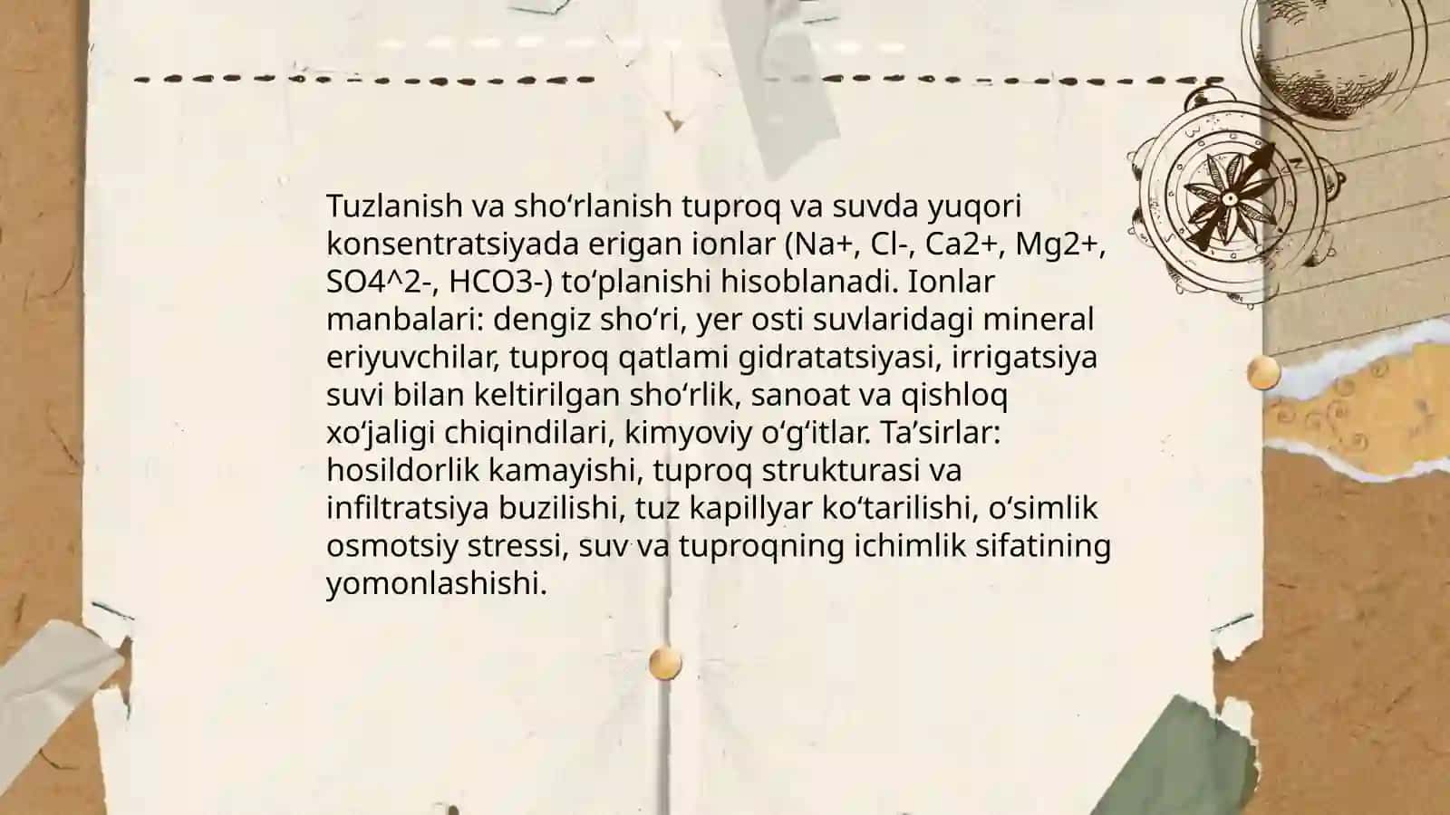 Tuproq va suvning ionli bogʻlanishli birikmalar bilan ifodalanishi va ulardan tozalash bosqichlari 4