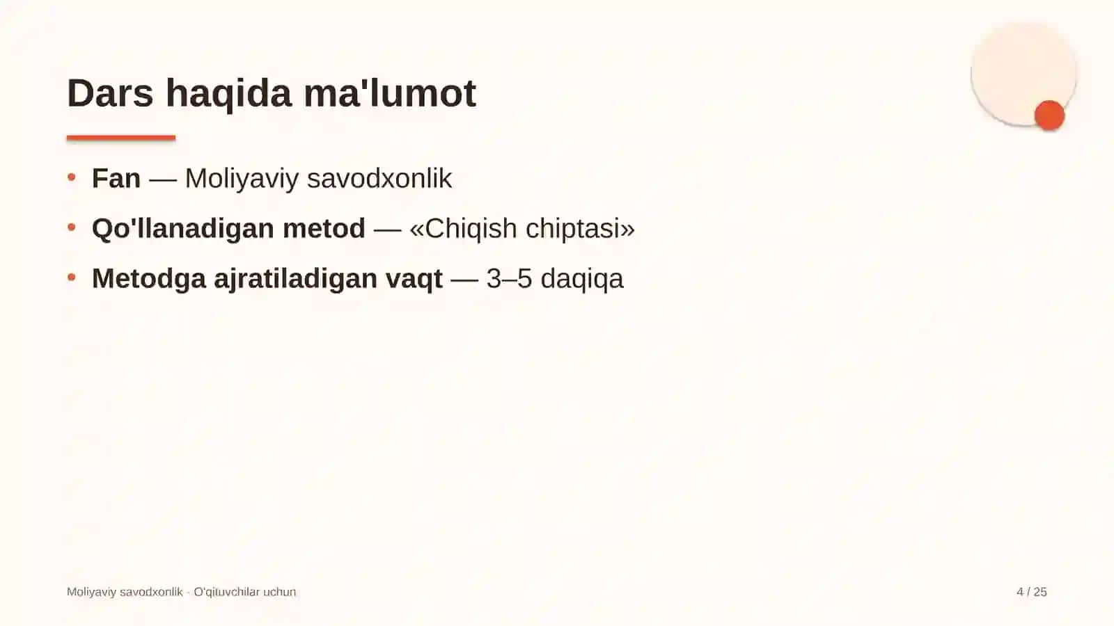 moliyaviy savodxonlik darslarida chiqish chiptasi metodidan foydalanish 4842 4