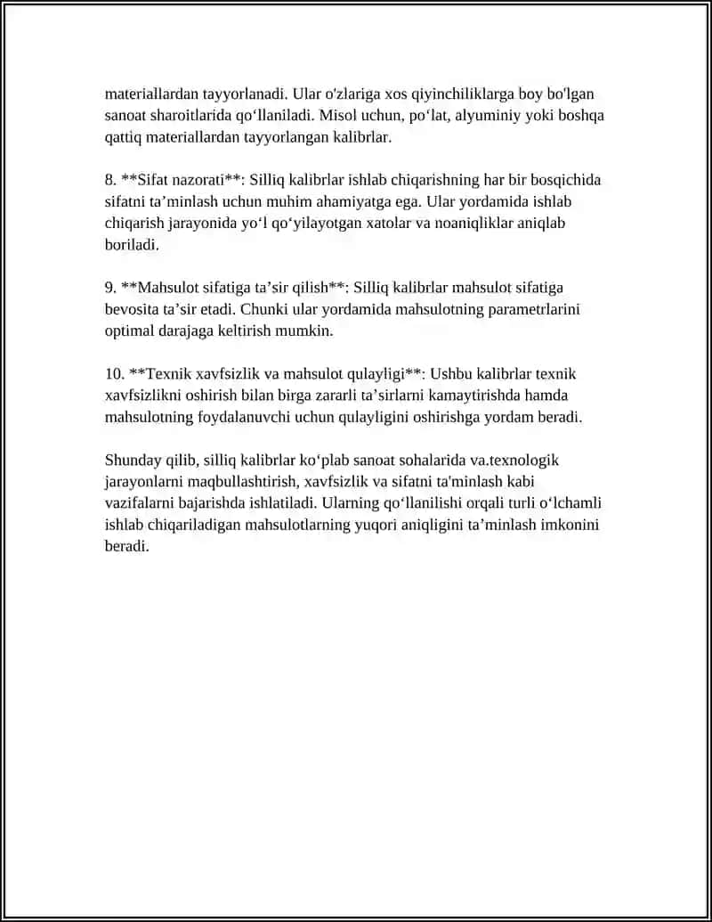 DETALLARNI NAZORAT QILISH UCHUN SILLIQ KALIBRLANING IJROCHI OʼLCHAMLARINI HISOBLASH 4