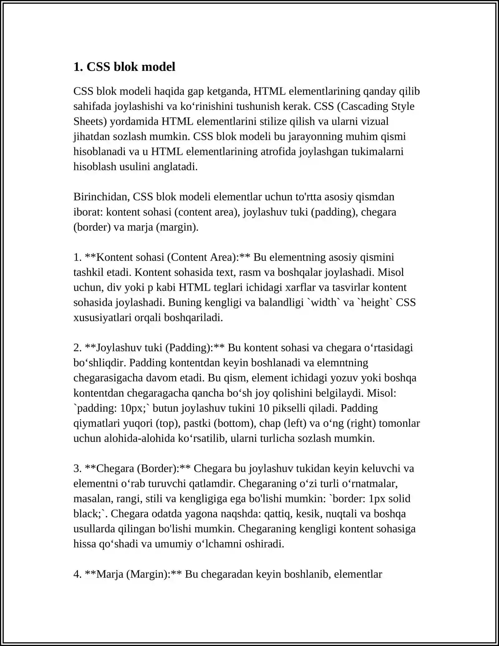 CSS DA BLOK TUSHUNCHASI 4