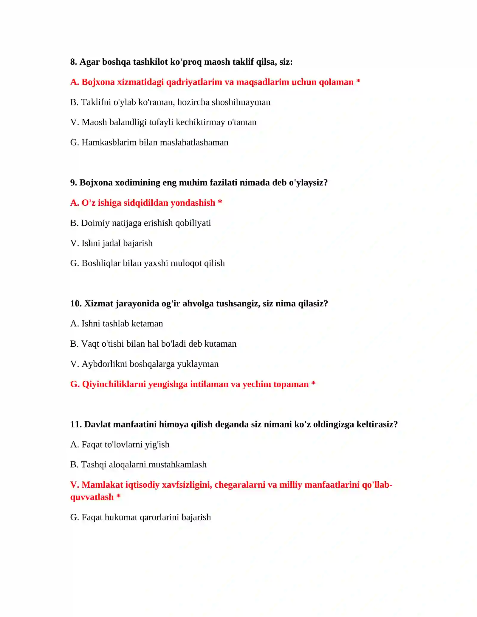 Bojxona qo‘mitasiga ishga kirish testlari 4