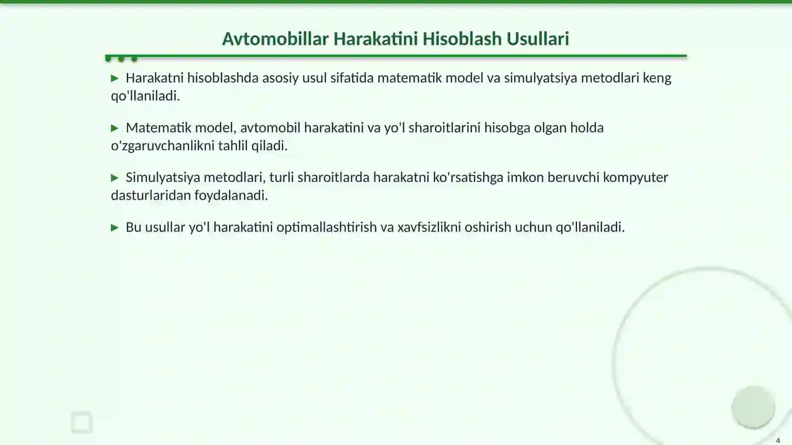 Avtomobillar Harakatlanishini Hisoblash 4