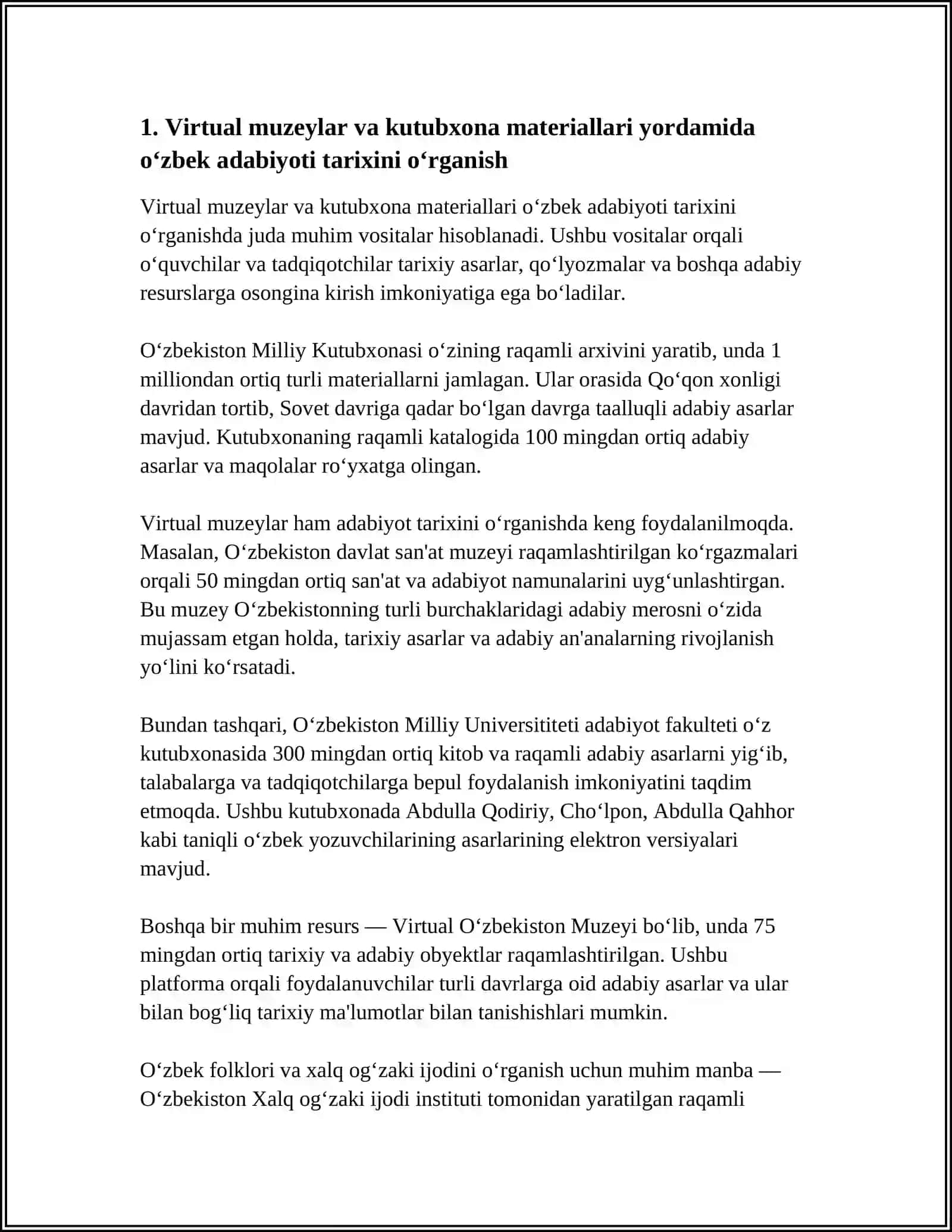 Mavzu: VERTUAL MUZEYLAR, VERTUAL KUTUBXONA MATERIALLARIDAN O'ZBEK TILI VA ADABIYOT DARSLARIDA FOYDALANISH 4
