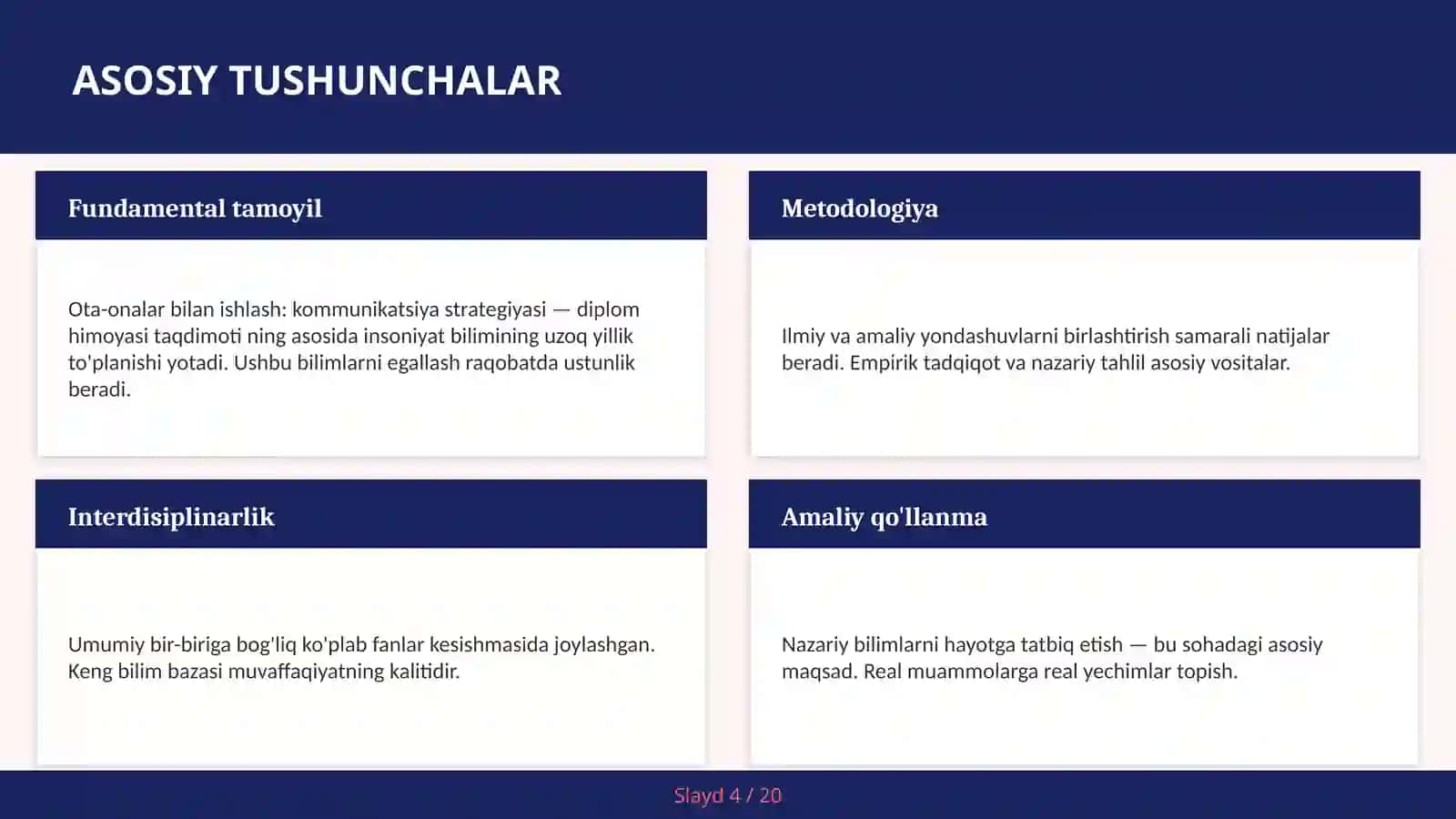 Ota-onalar bilan ishlash: kommunikatsiya strategiyasi — diplom himoyasi taqdimoti 4