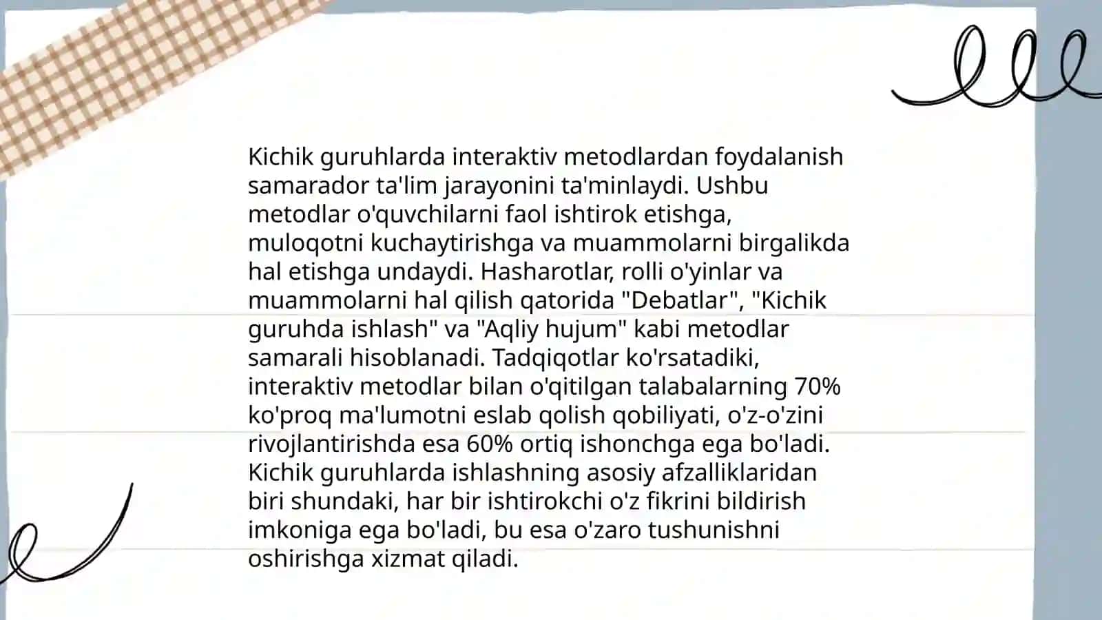 Kichik va o’rta guruhlarda mashg’ulotlarni tashkil etish va loyihalashtirishmazmuni 4
