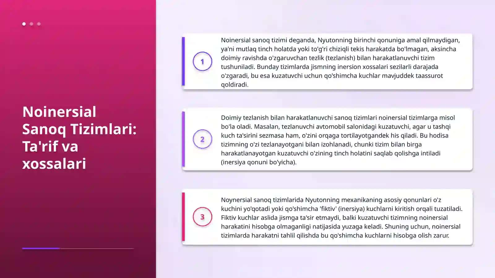 Noinersial sanoq tizimlari.Inersiya kuchlari.Massaning fizik ma’nosi 4