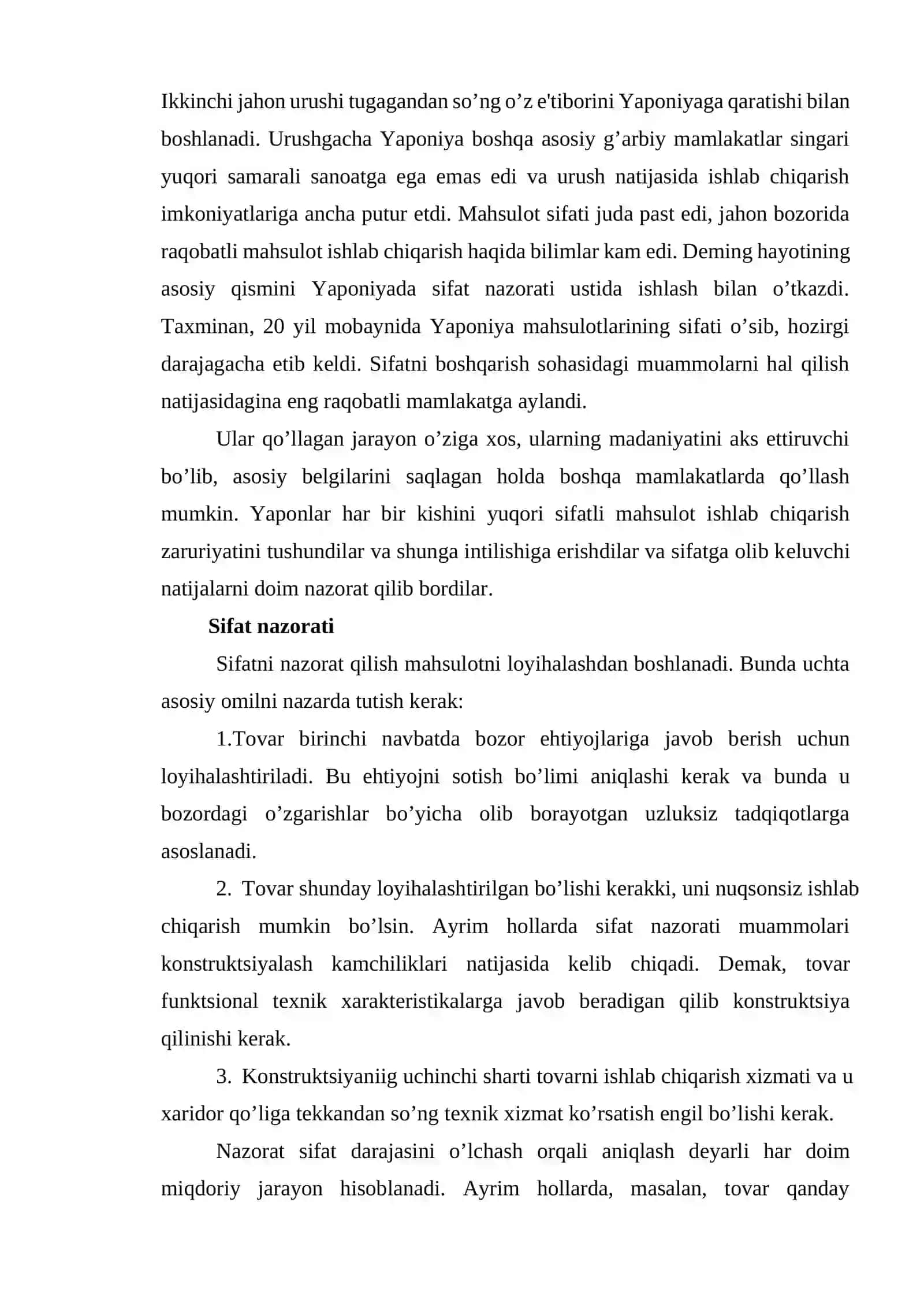Sifatni nazorat qilish tizimi sifatni boshqarish 4