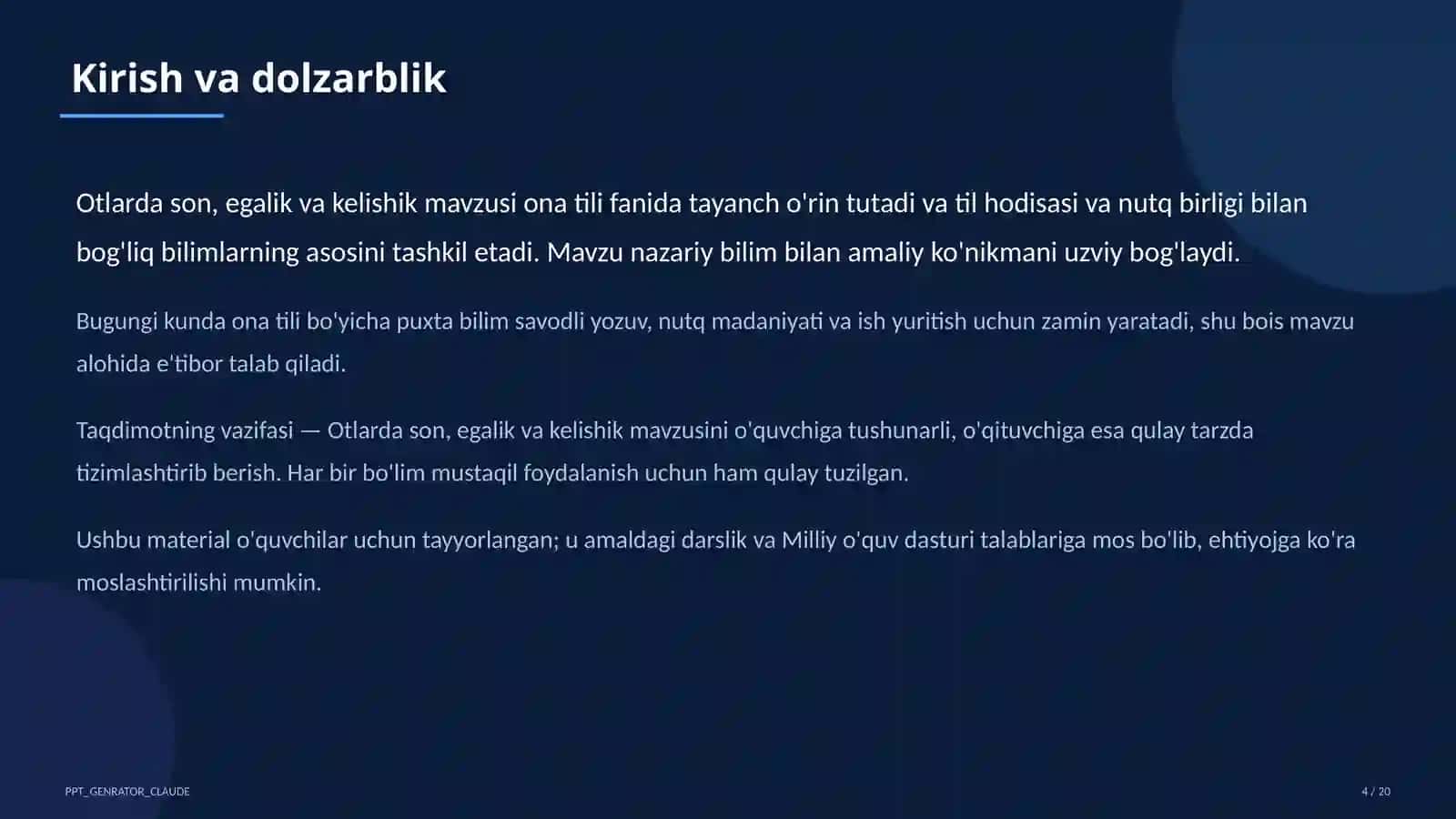 Otlarda son, egalik va kelishik (6-sinf) 4