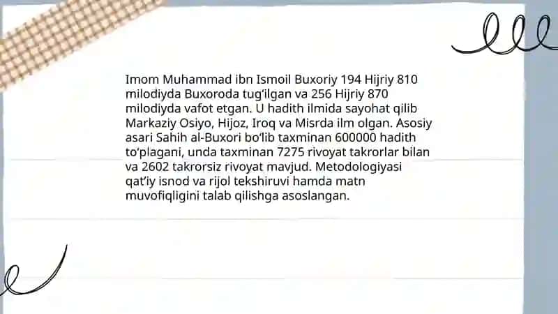 Imom Buxoriy va Imom Termiziyning hadis ilmiga qoʻshgan hissalarini qiyosiy tahlili 4