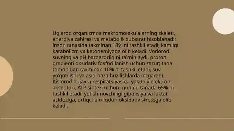Organizmdagi biogen elementlar, ular bilan bog'liq bo'lgan o'zgarishlar 4