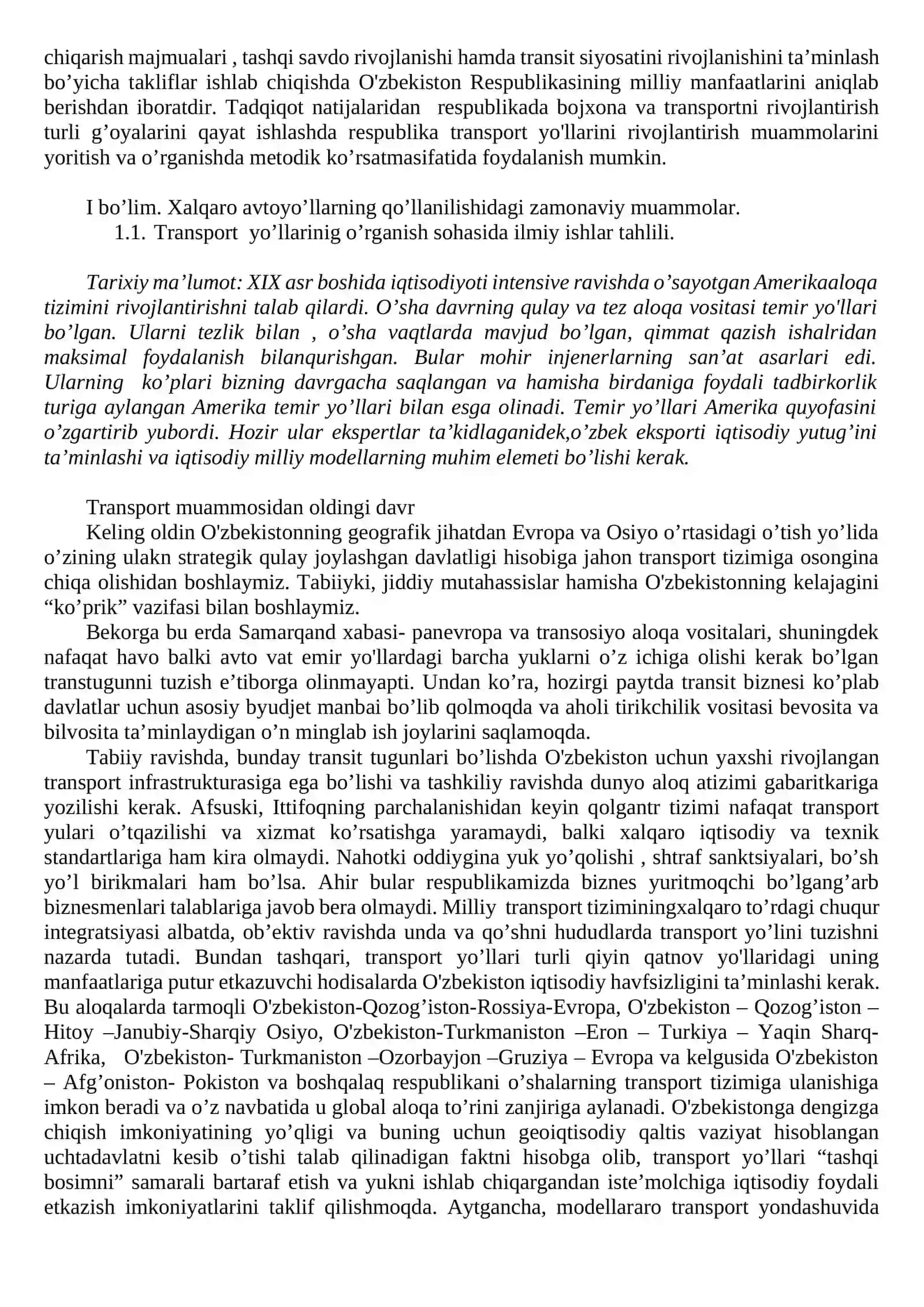 O’zbekiston iqtisodiyoti rivojlanishida xalqaro transport yo’llarining roli 4