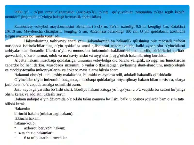 Voleybol oʻyin mashqlar taktikasi usullarinioʻrgatishni takomillashtirish hamda mahoratini oshirish 4