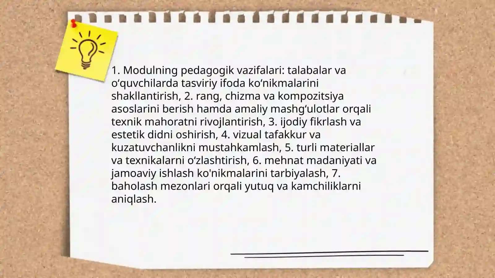 Ta'sviriy faoliyot oʻquv modulining maqsad va vazifalari 4