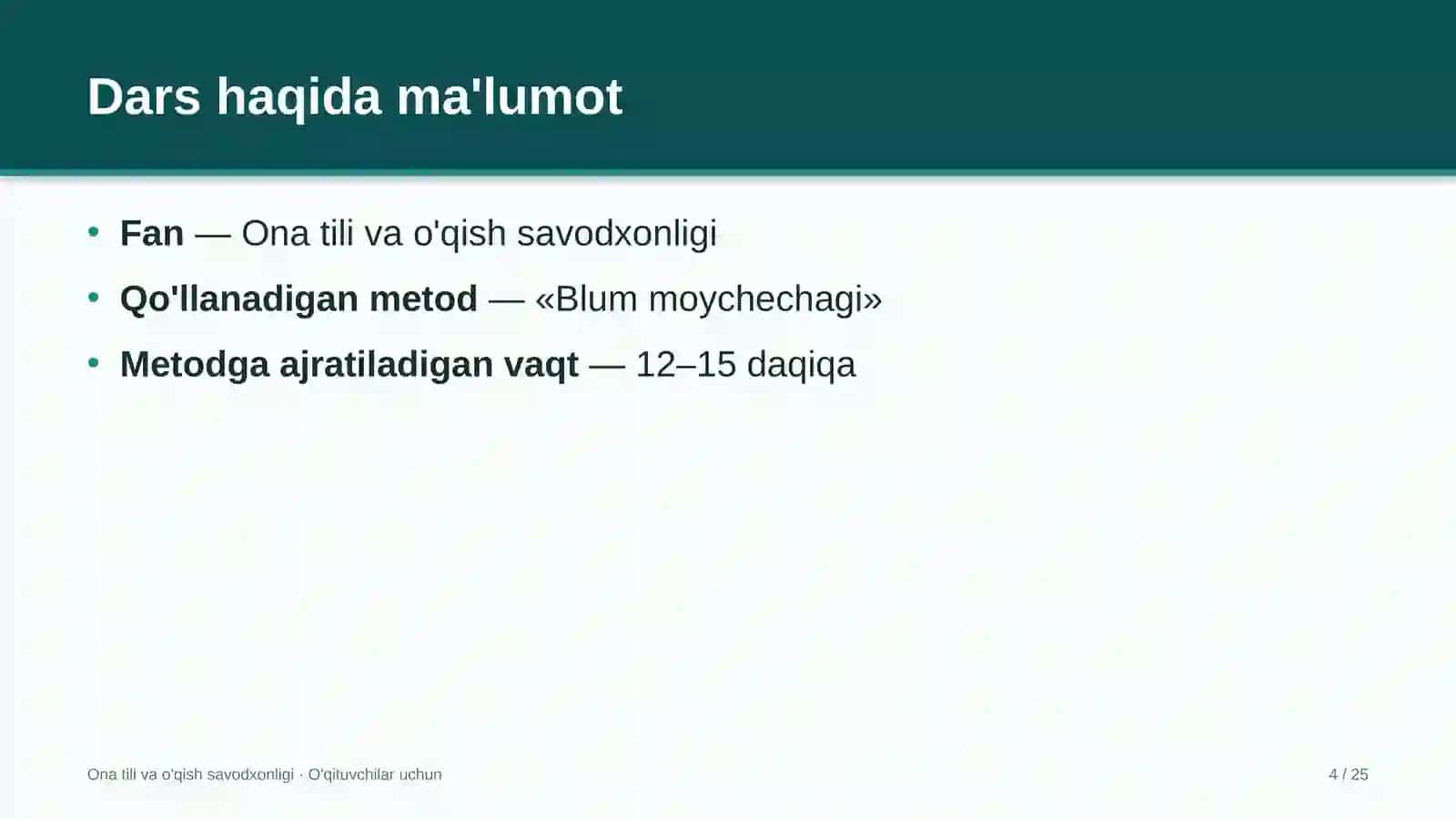 ona tili va o'qish savodxonligi darslarida blum moychechagi metodidan foydalanish 6674 4