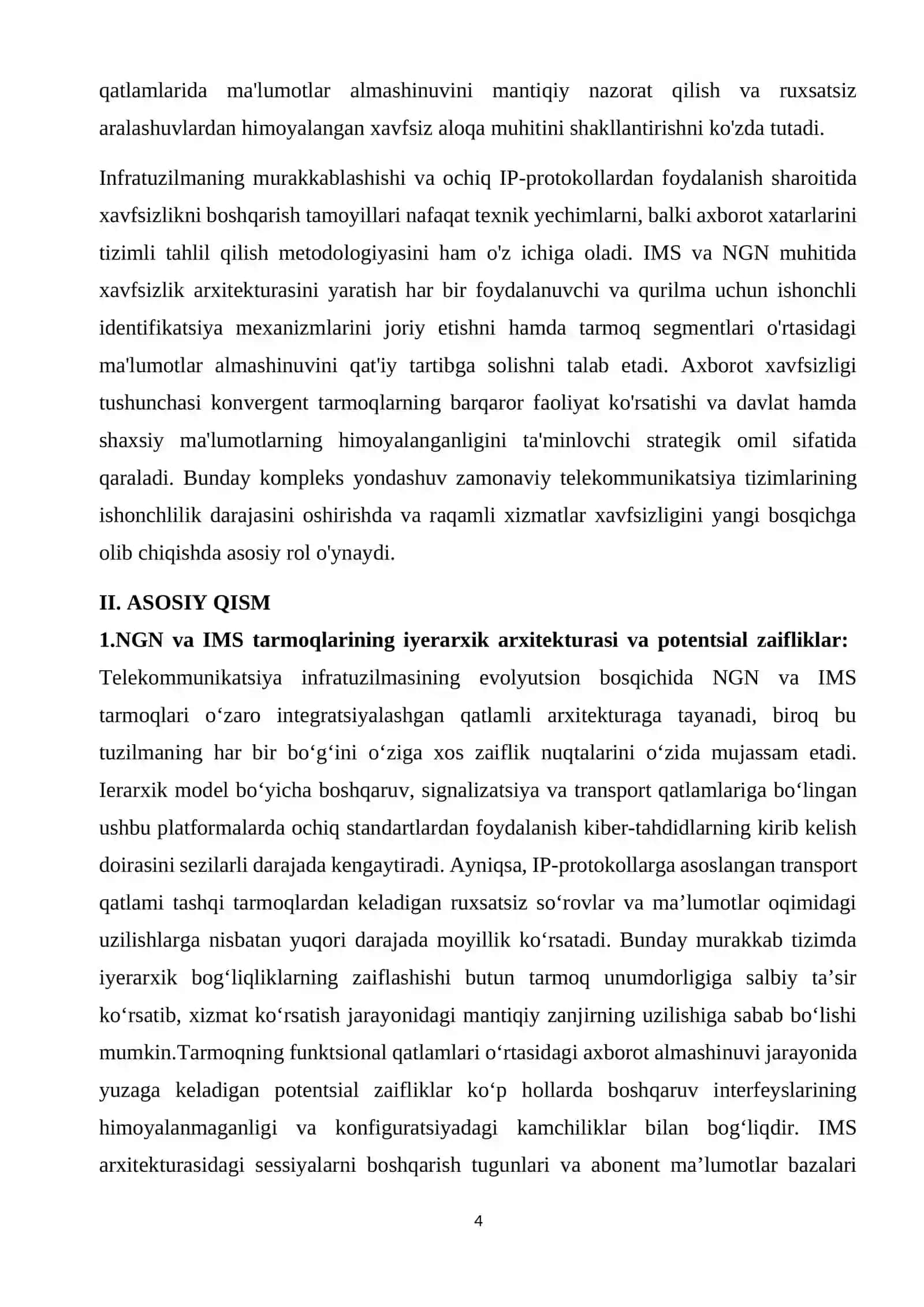 NGN va IMS konvergent tarmoqlarida xavfsizlikni boshqarish tamoyillari 4