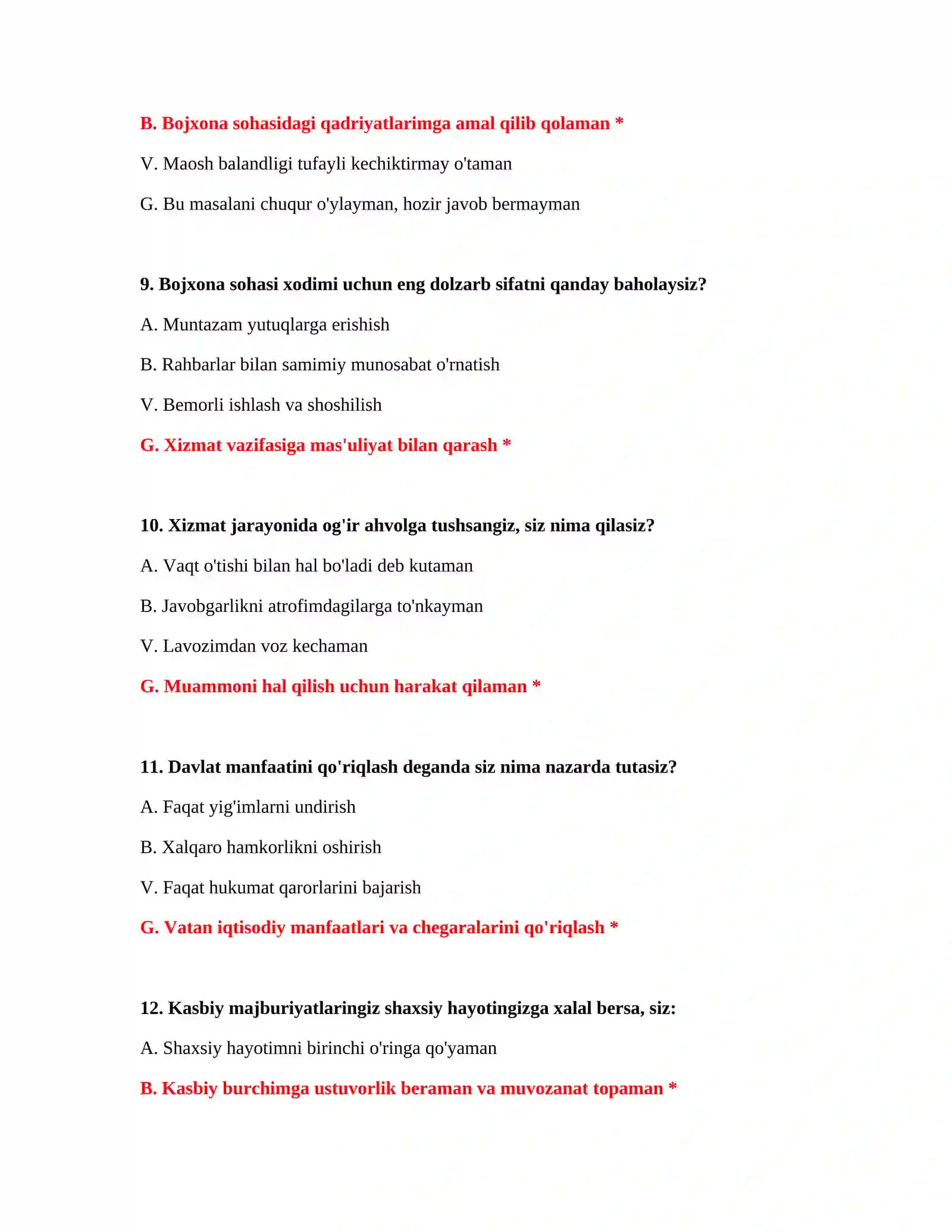 Bojxona test savol javob Word 4