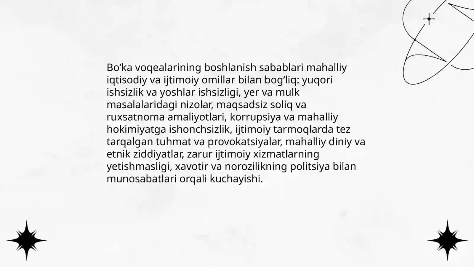Fargʻona Boʻka Parkent voqealari. Oʻzbekistonda ijtimoiy inqirozning avj olishi 4