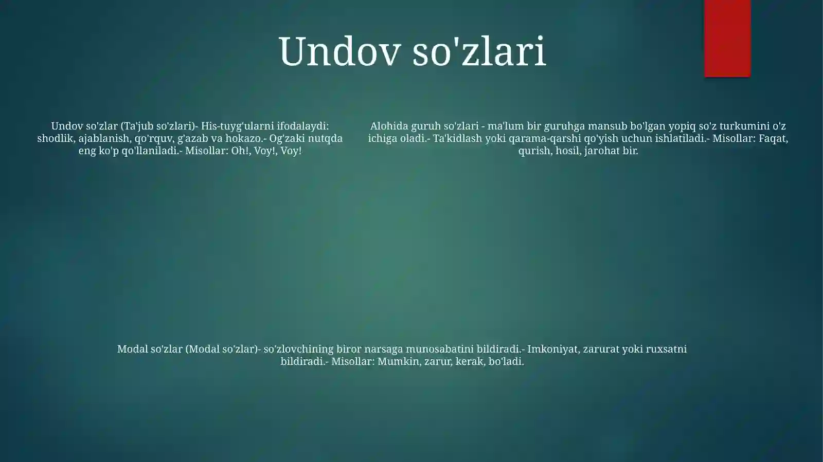 Alohida Guruh SoʻZlar. Modal SoʻZlar. Undov SoʻZlar. TaqlidSoʻZlar 4