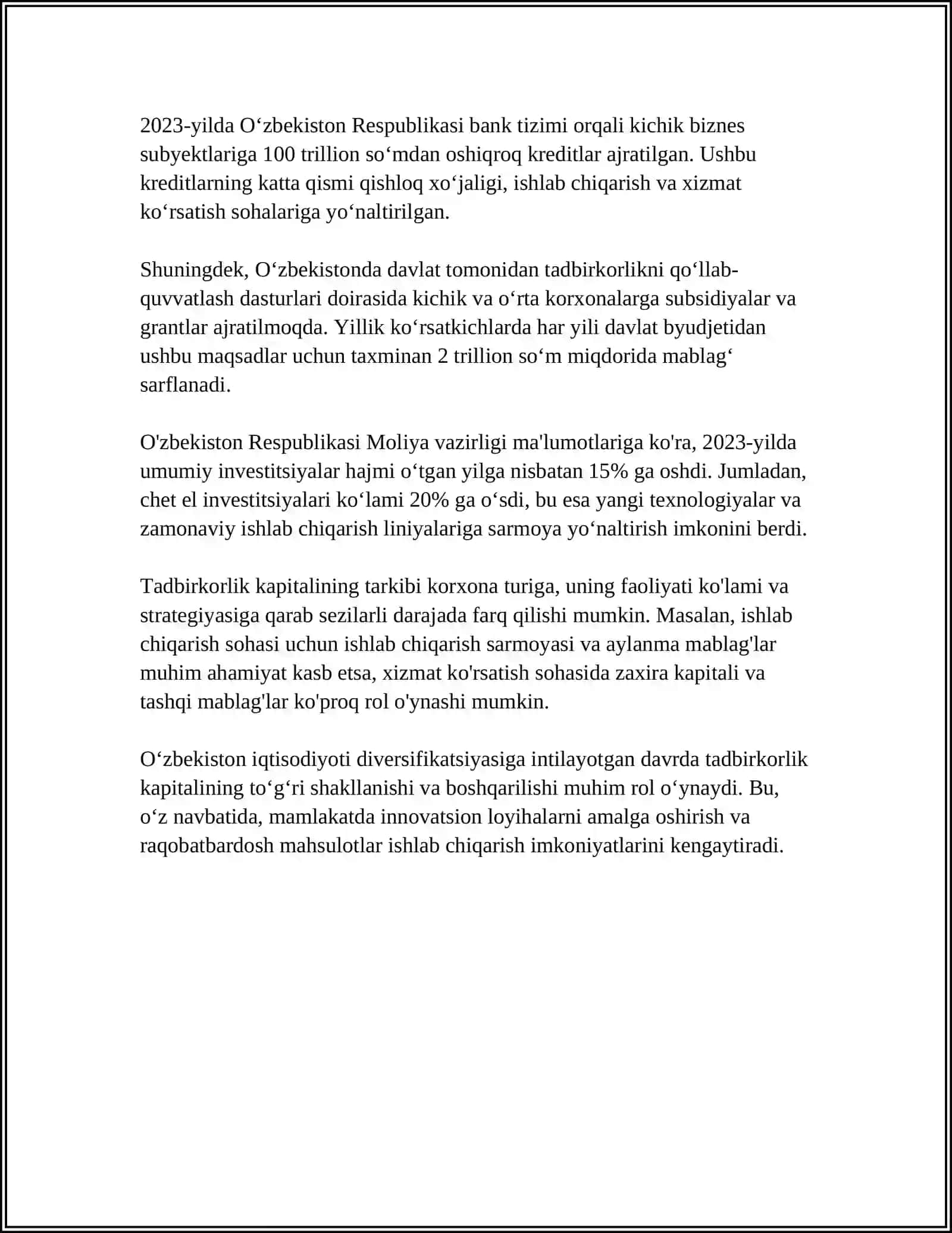 TADBIRKORLIK KAPITALI VA MOLIYA MANBALARI 4
