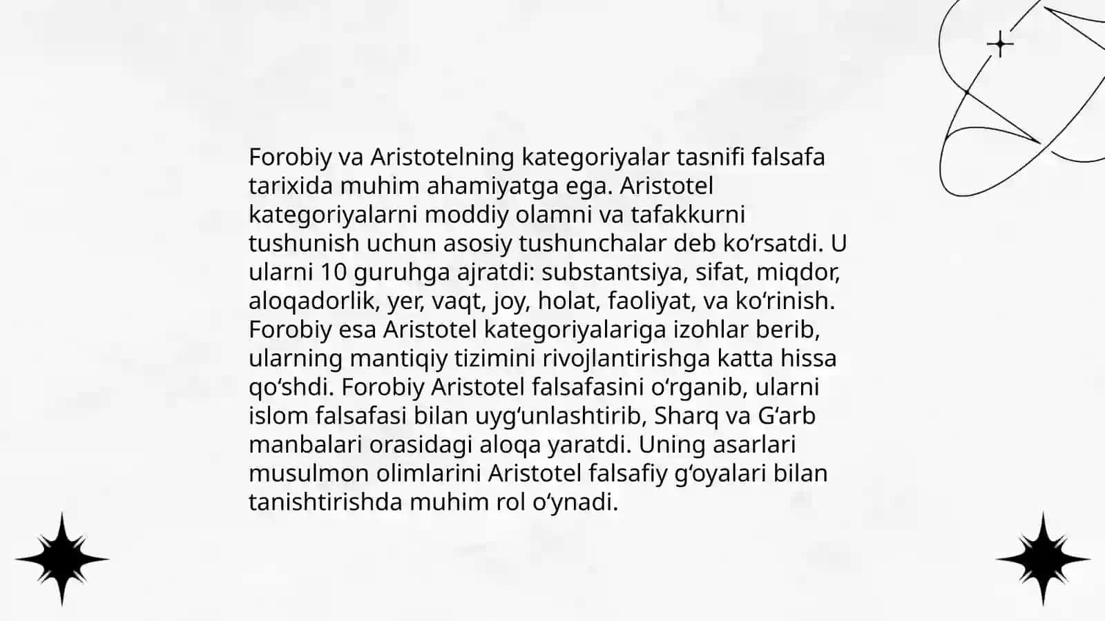 Aristotel, Forobiy va Kant ontologiyasida kategoriyalarning tasnifi 4