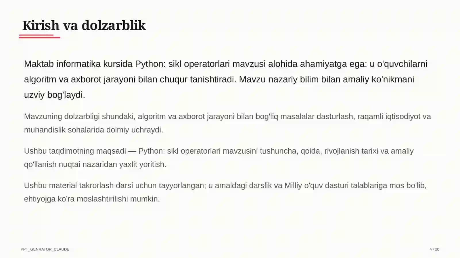 Python: sikl operatorlari (8-sinf) 2