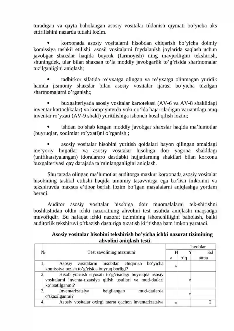 Asosiy vositalar harakati auditini tashkil etish 4